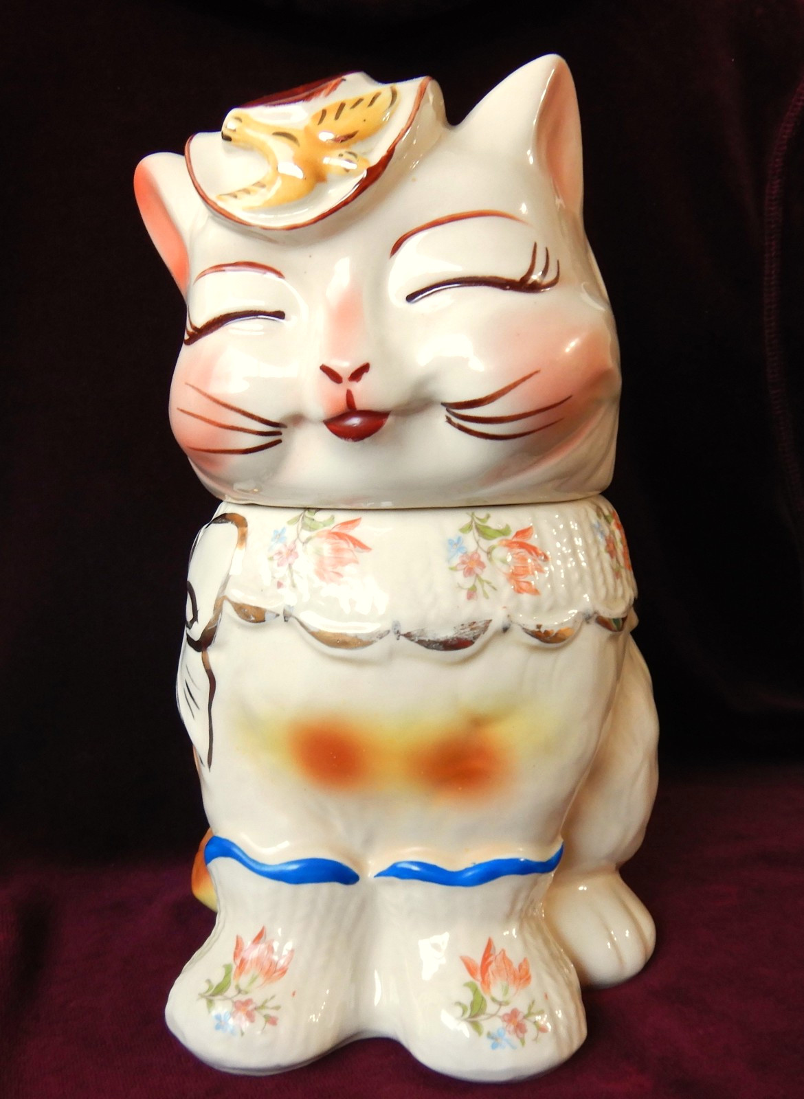 Shawnee Vintage Puss N\' Boots Cat Cookie Jar 1940’s Gold Trim Decals