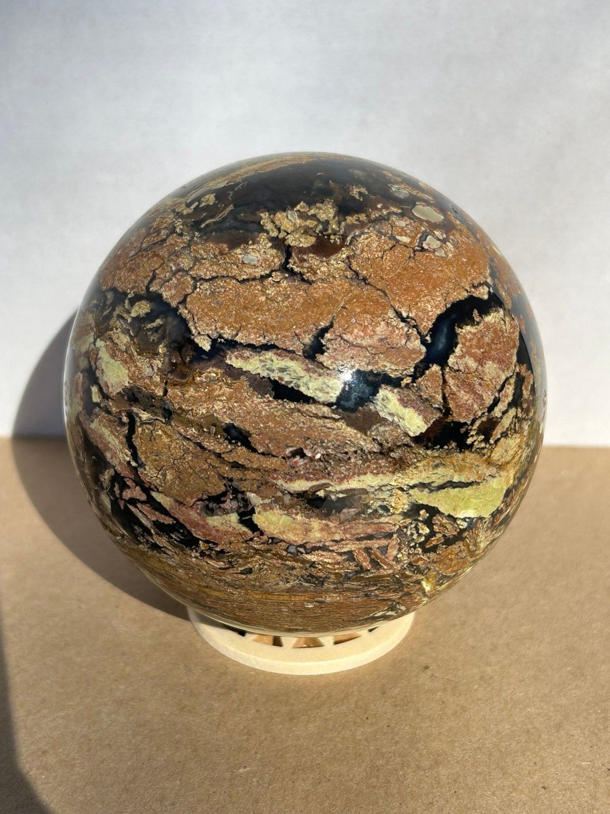 HUGE Volcano Agate Sphere 92.2 mm & over 2 lbs - Amazing UV Reaction