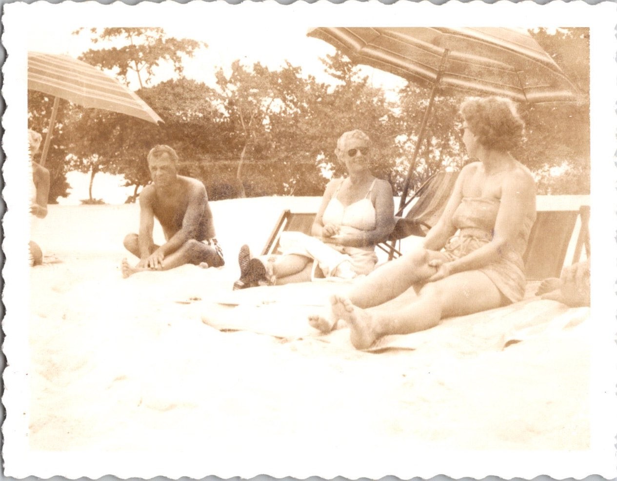 Vintage 1947 Polaroid Photo Montego Bay Jamaica Beach People Umbrellas Snapshot