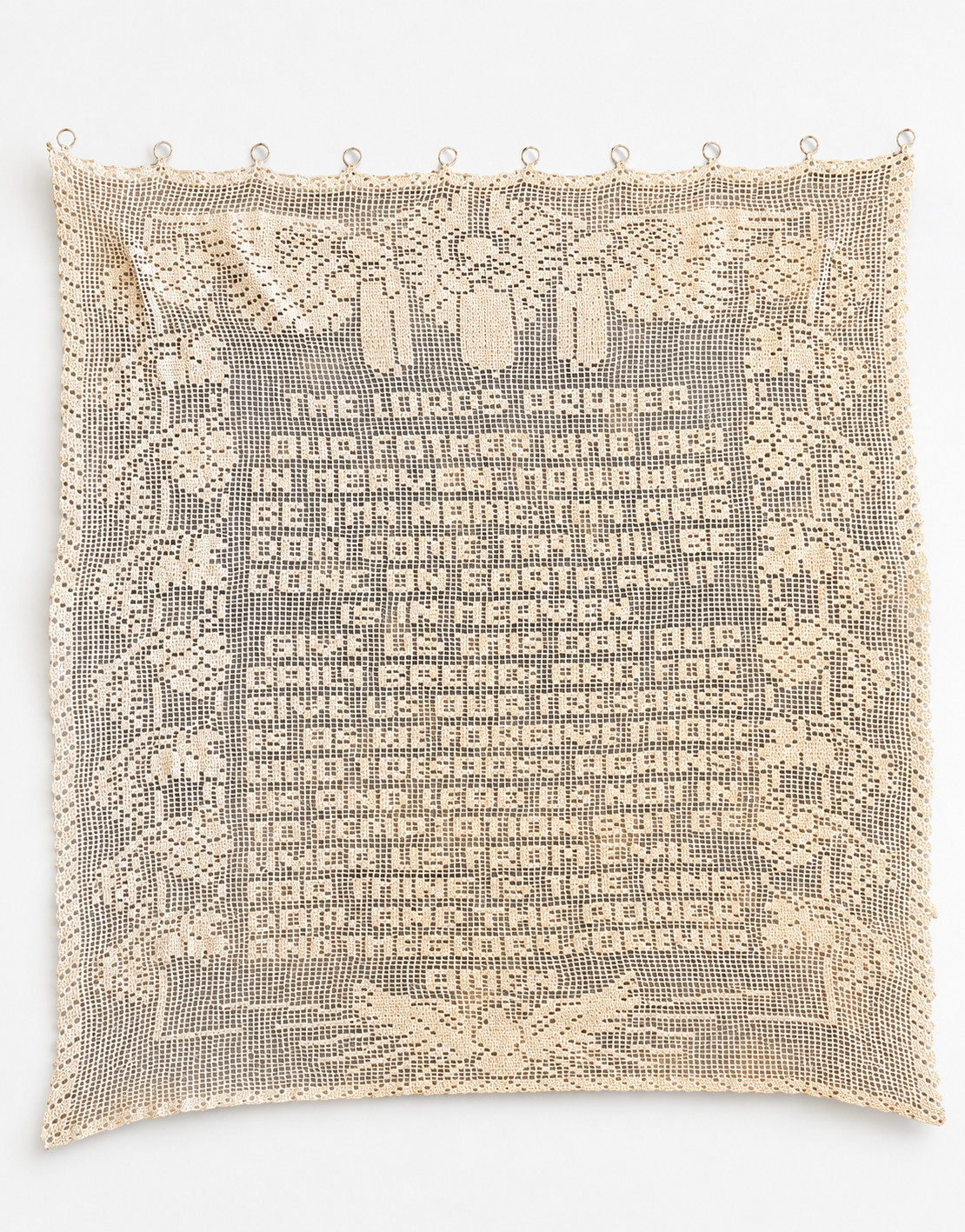 Vintage Hand Crocheted Filet Lace The Lord's Prayer Wall Hanging 46 x 48
