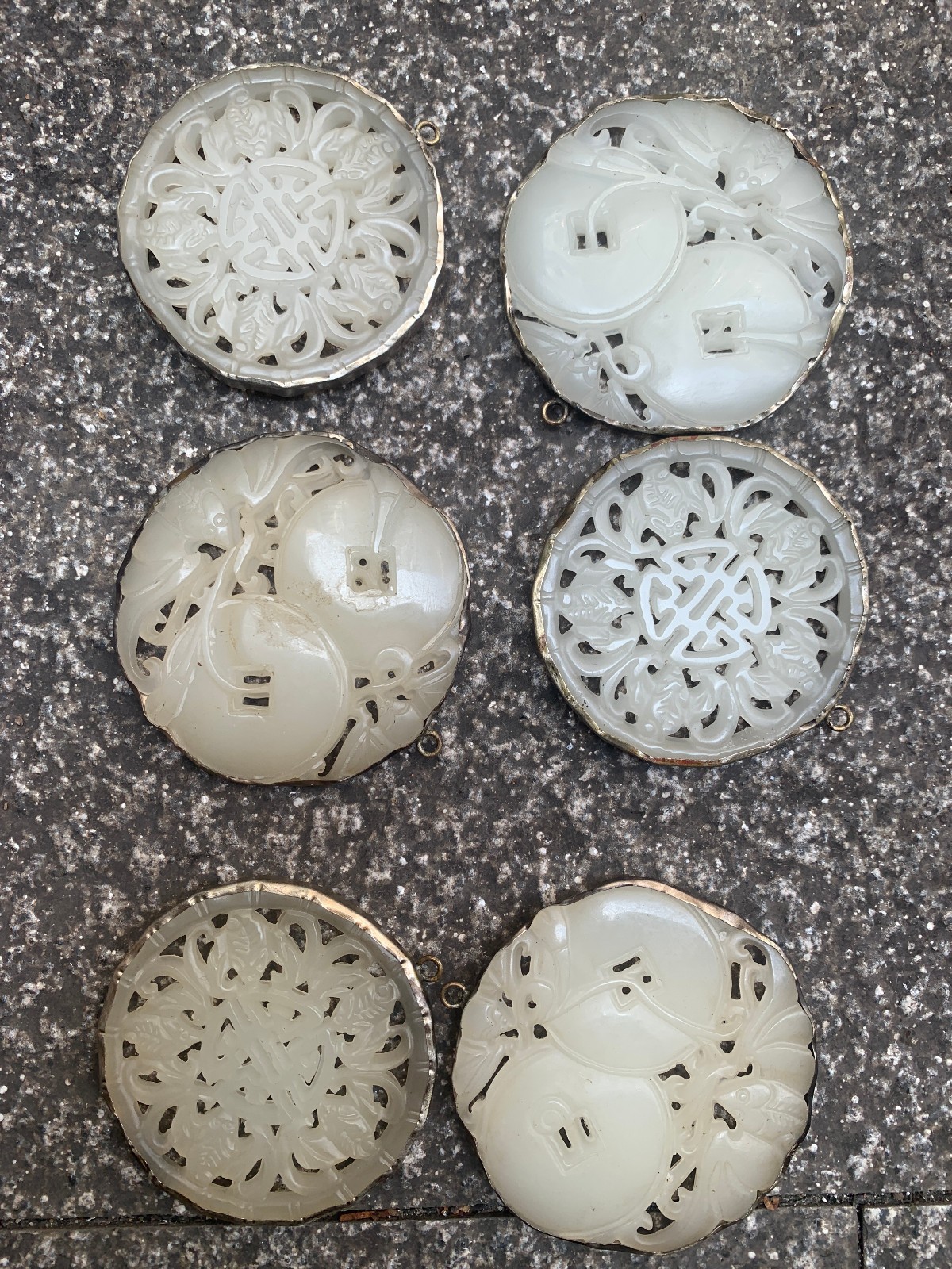 6Pcs Wonderful and Made Chinese Silver Inlaid White Jade 2Faces Pendants