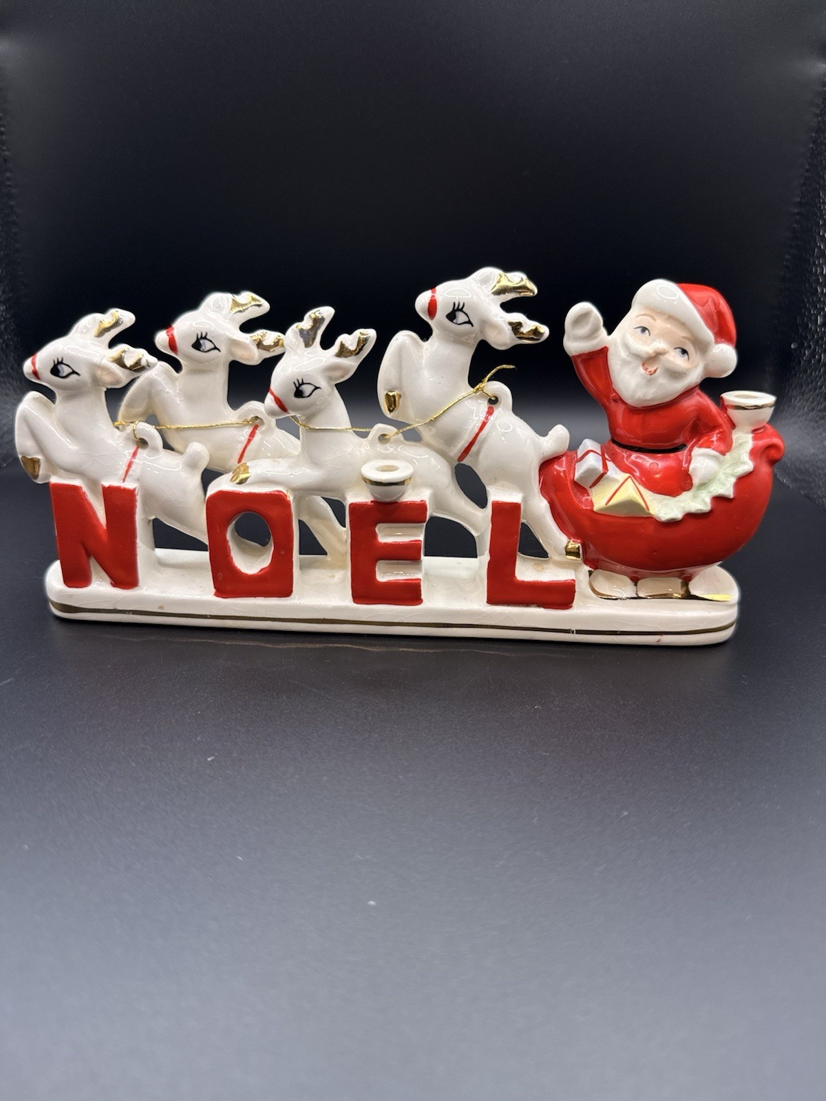 Relco MCM Christmas Santa with Reindeer NOEL Figurine Relco MCM Christmas Santa with Reindeer NOEL Figurine