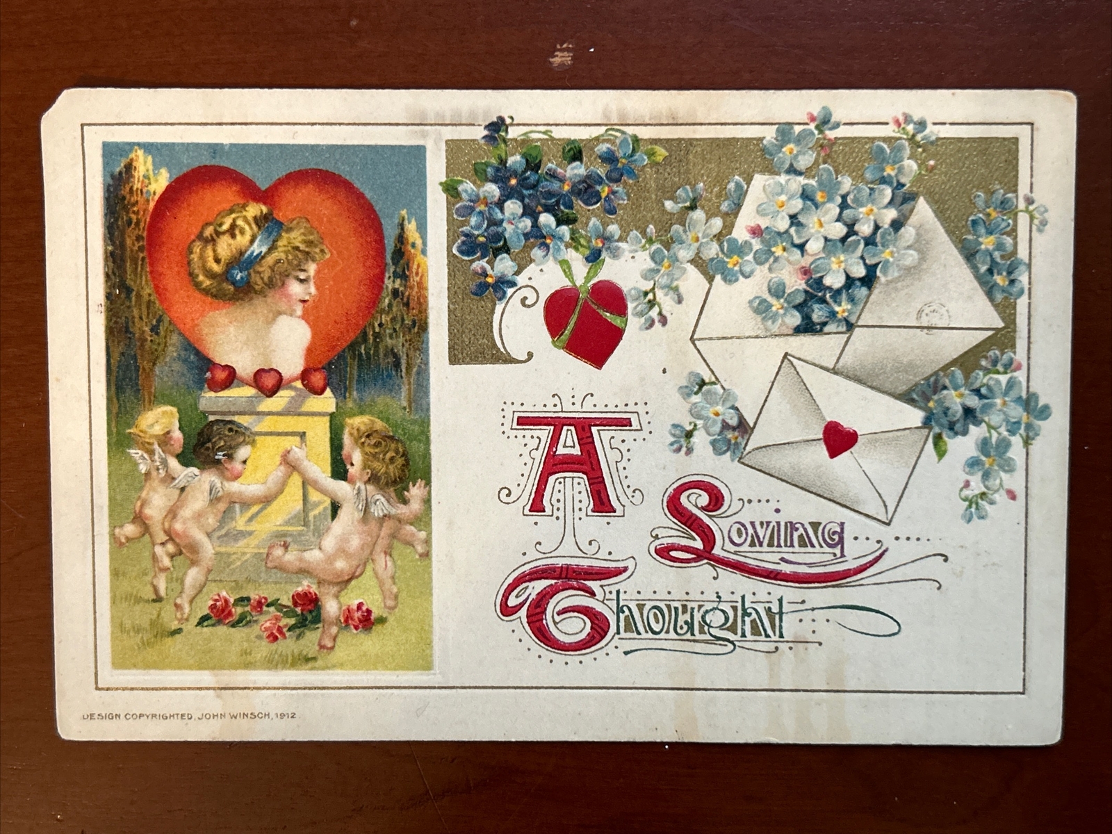 Postcard John Winsch Artist Signed A Loving Thought Cherubs Angels Mail c 1912