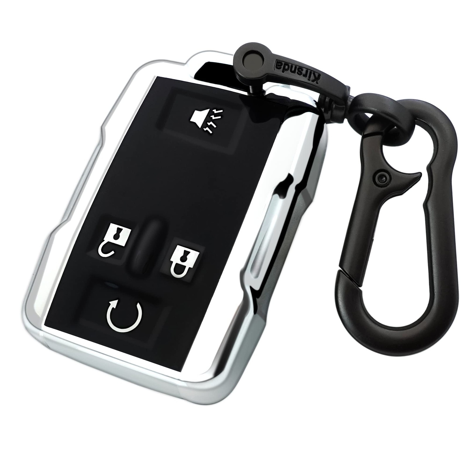 Kirsnda for Chevrolet key fob cover case with Metal case+keychain, Silver 