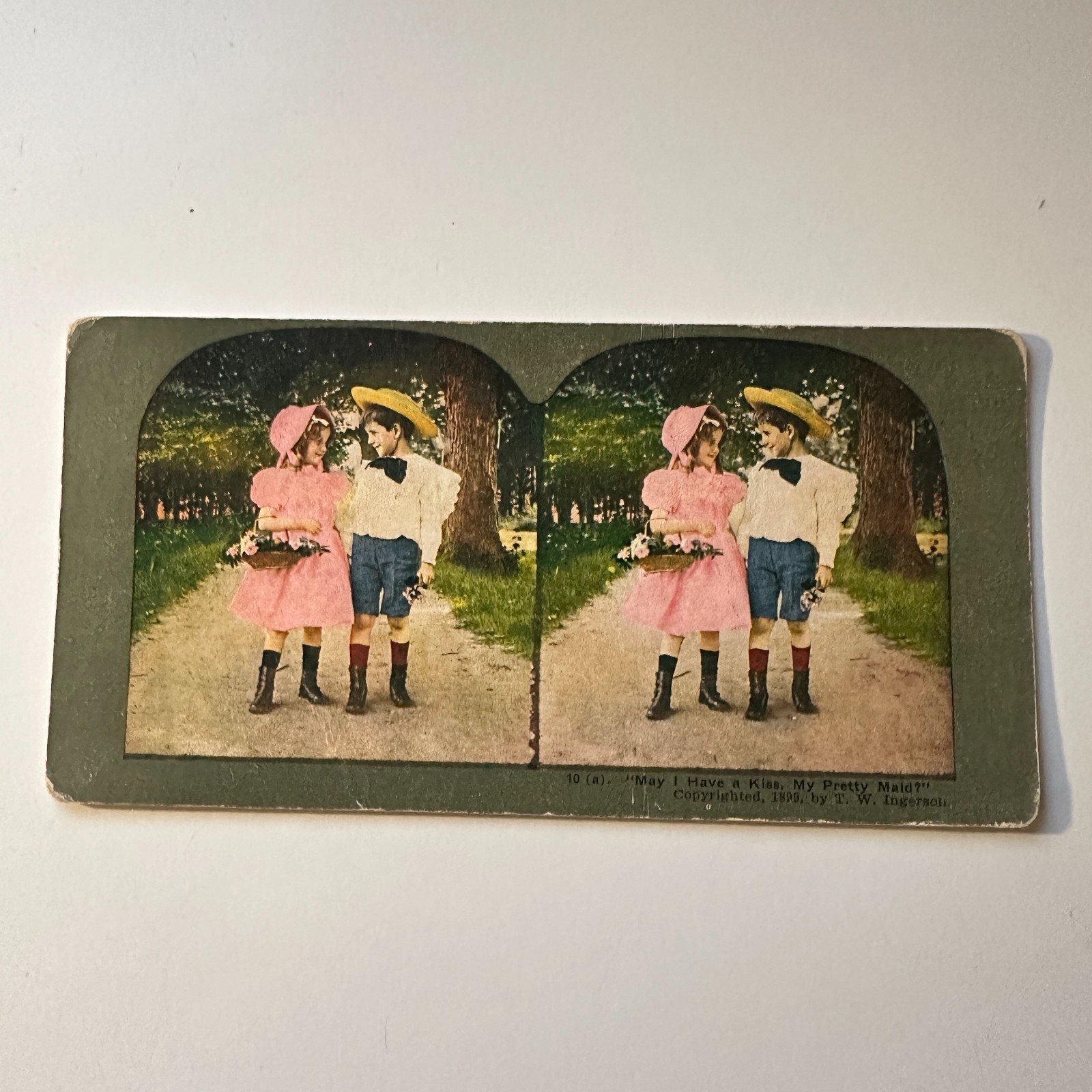 May I Have A Kiss My Pretty Maid Antique Stereoview Card 5H6-5