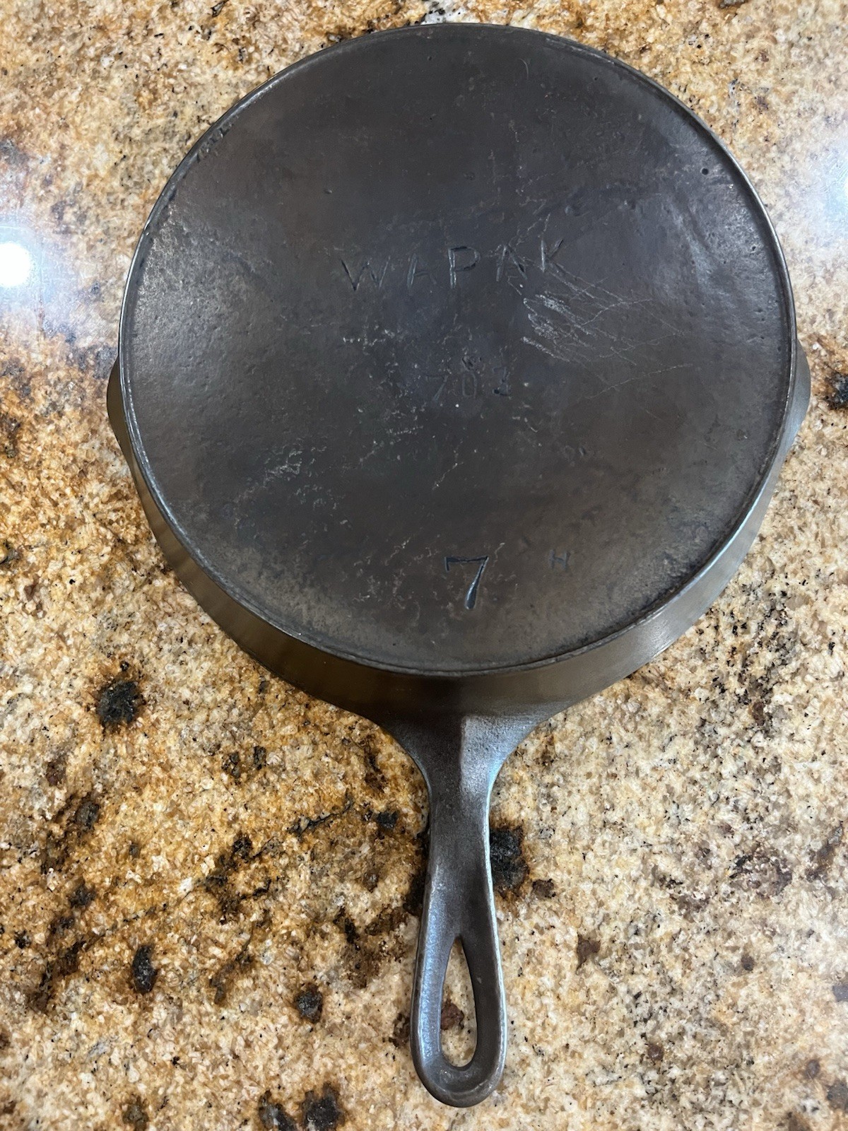 VTG Wapak 7 H Block Logo Cast Iron Skillet Heat Ring 703 No Wobble