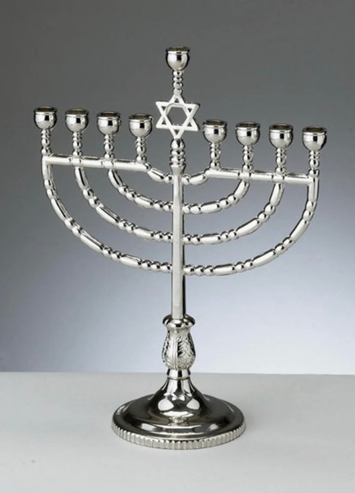 Modern Traditional Non-Tarnish Polished Silver-Tone Menorah, 6.5\