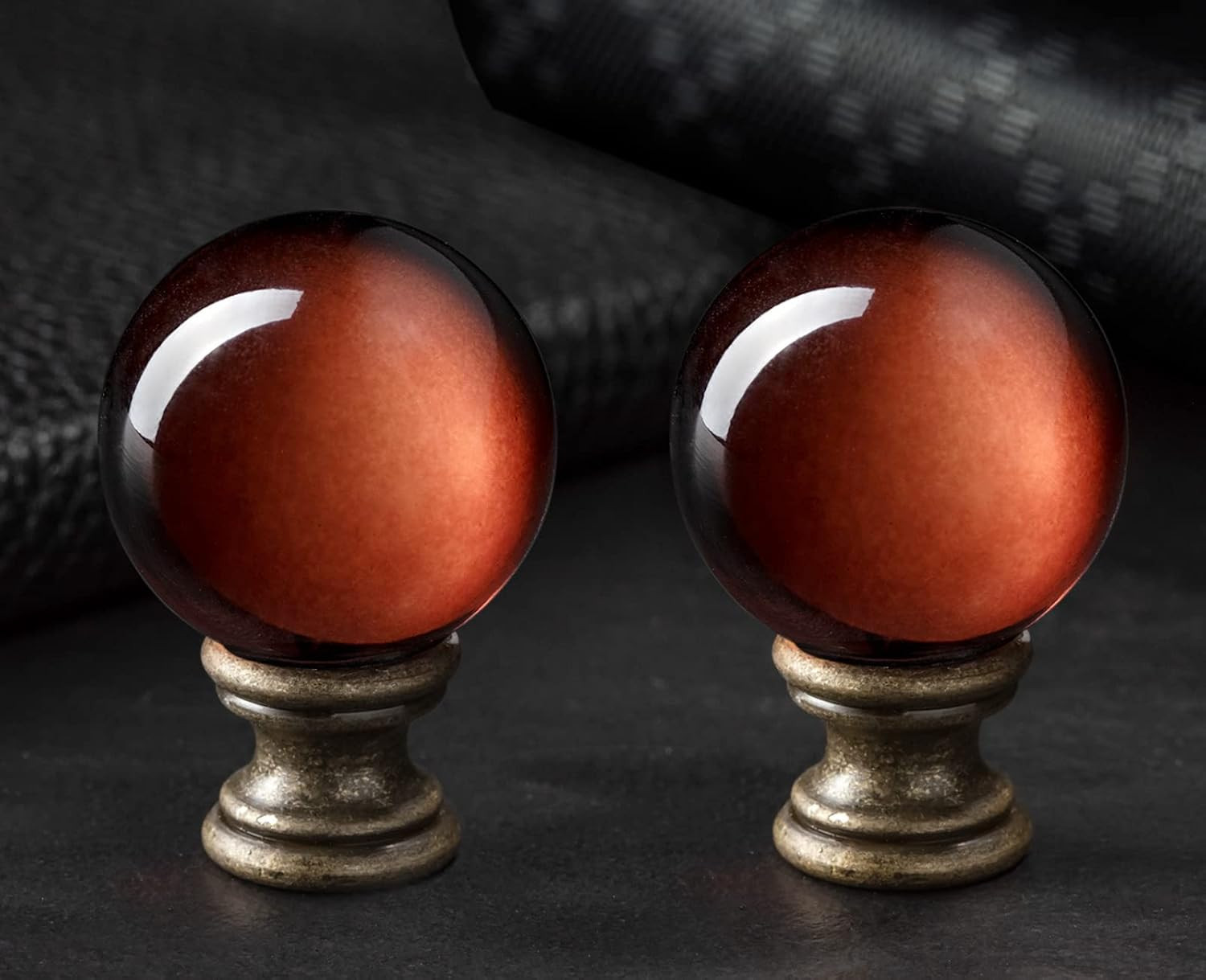 2 Pack Crystal Lamp Finial Cap with Antique Brass Finish Base