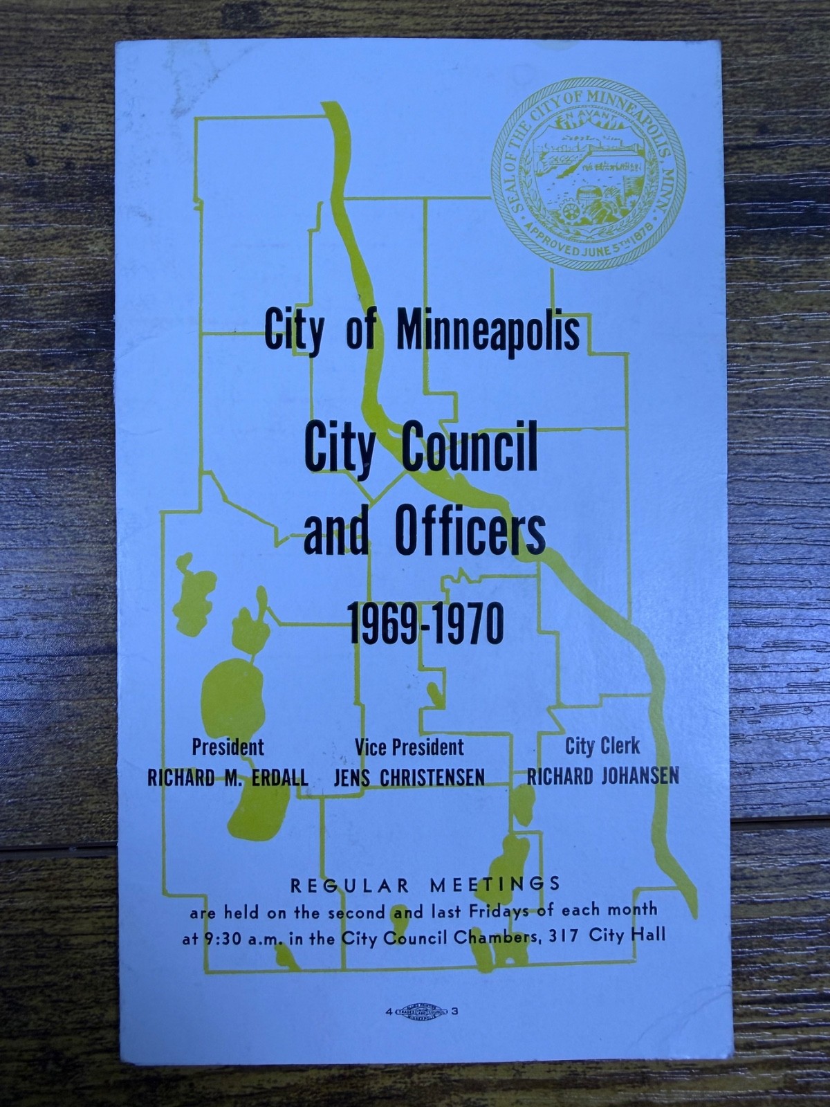 City Of Minneapolis City Council and Officers Minnesota Foldout Pamphlet 