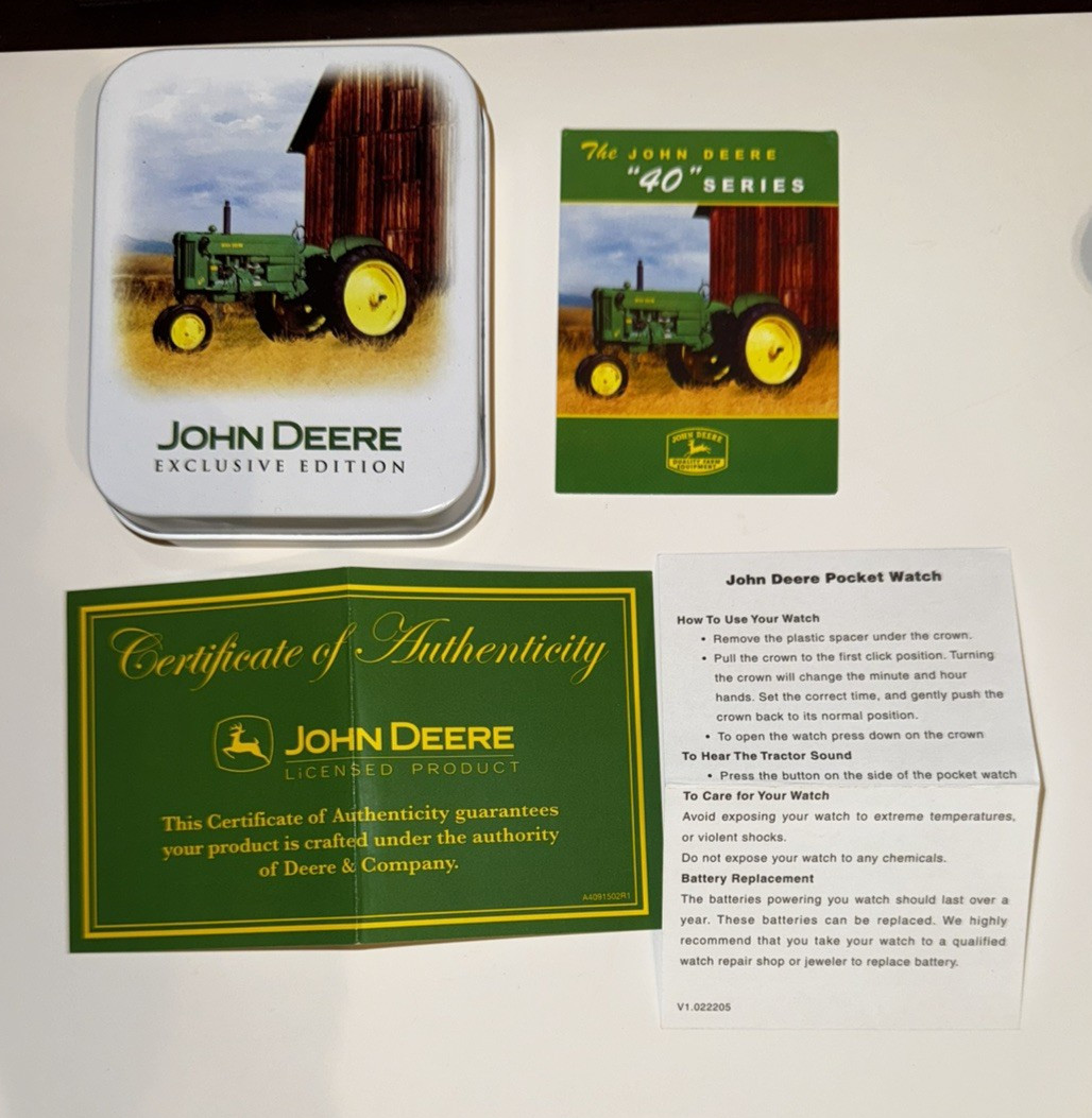 Vintage Franklin Mint John Deere Pocket Watch Tested