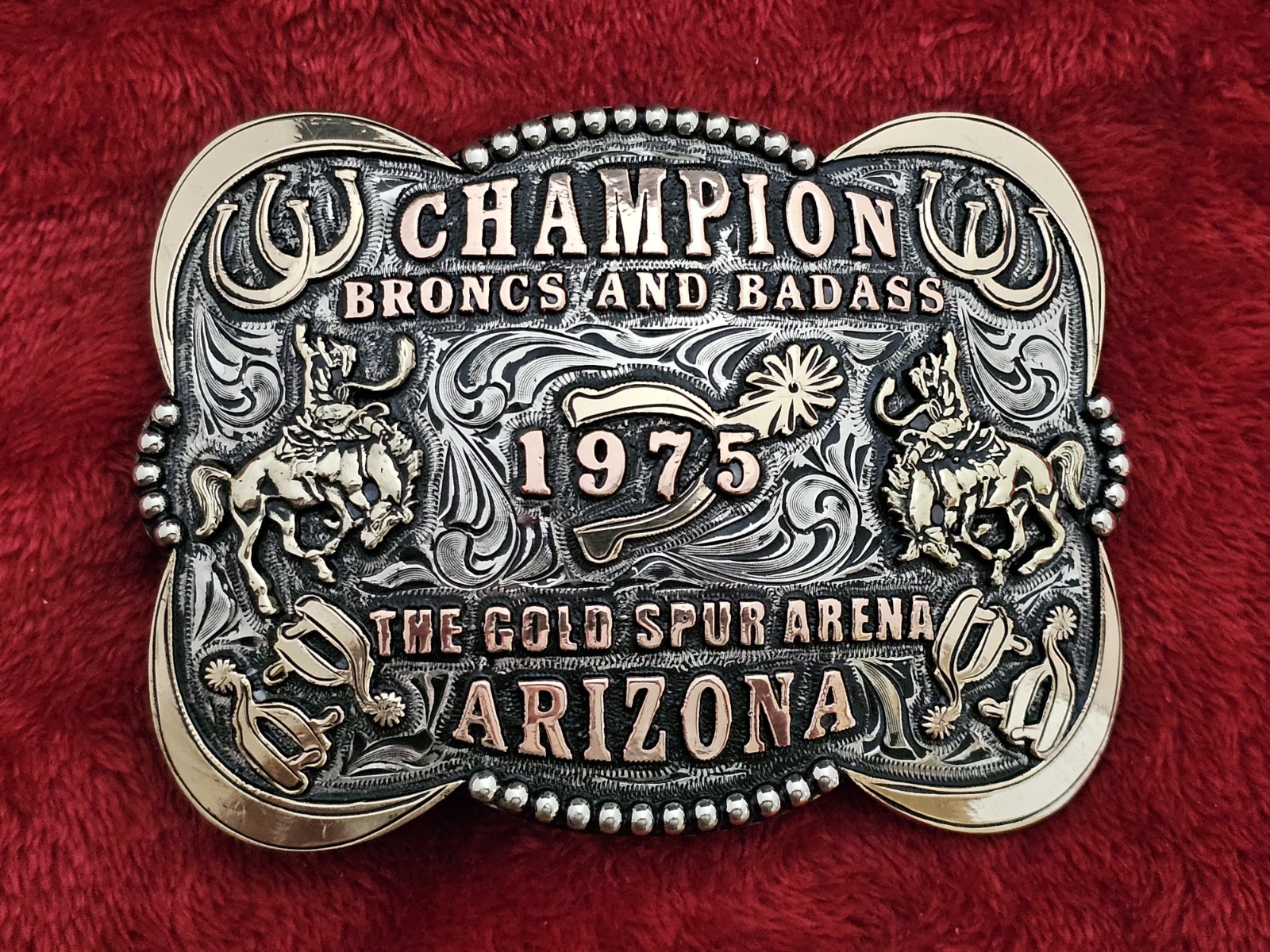 X~Treme Badass Bronc Riding☆1975☆RODEO CHAMPION TROPHY BUCKLE☆Arizona☆Rare☆W46