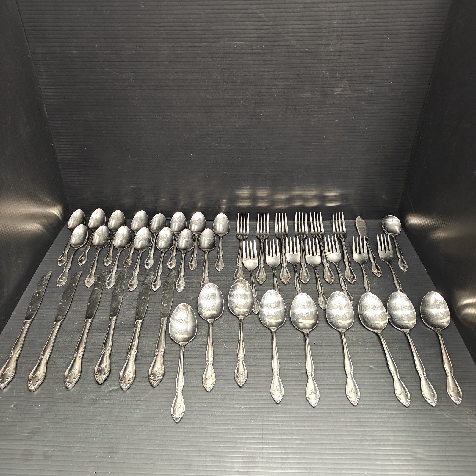 Monogramed Flatware Stainless Steel Silverware Lot 45“M”