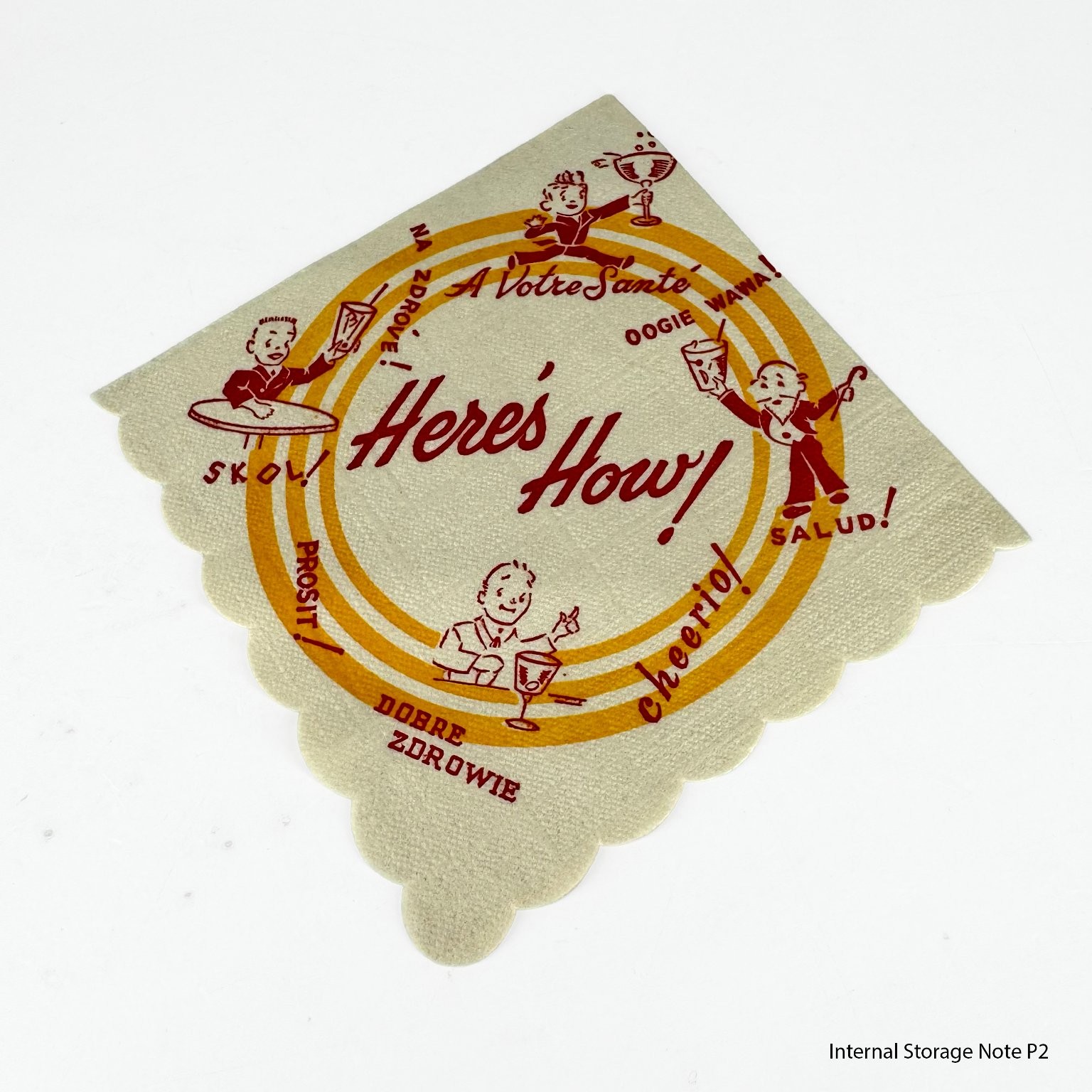 Vintage Here\'s How Toast Paper Napkin Scalloped Cheers Languages