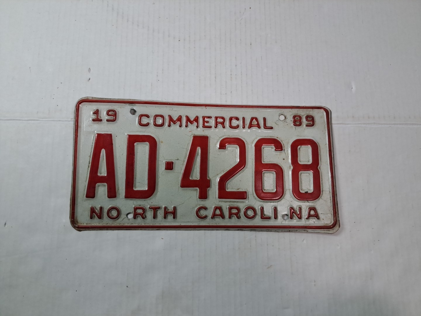 Vintage 1989 North Carolina Commercial License Plate AD-4268