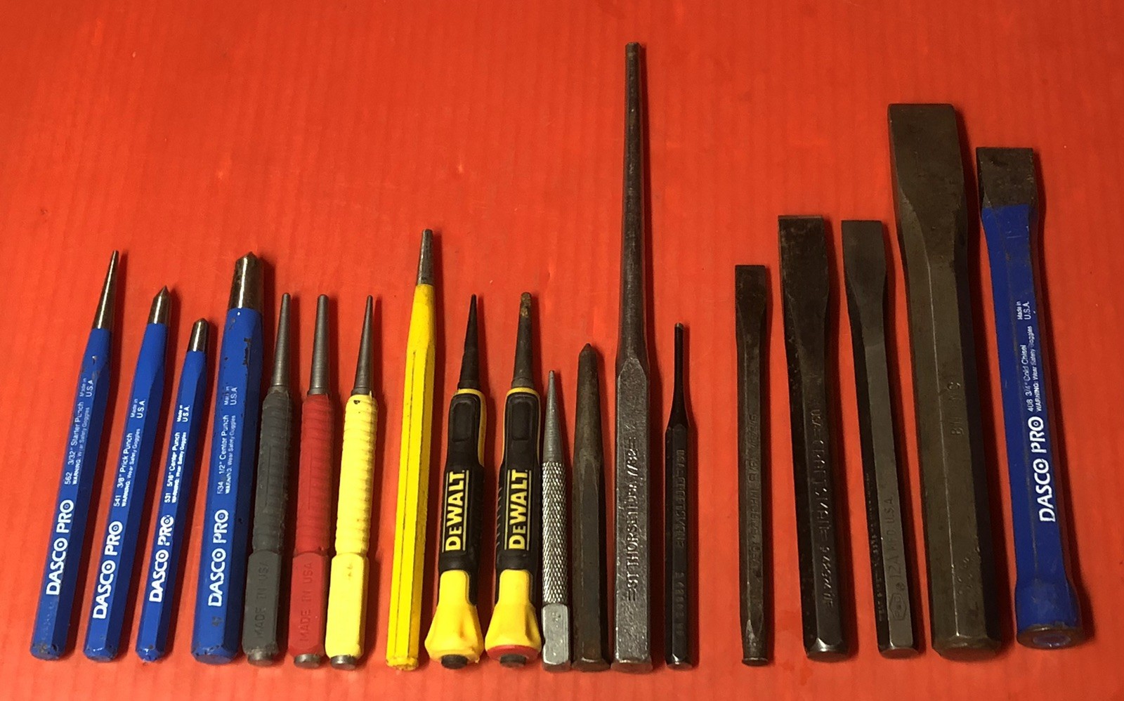 Punch & Chisel Lot. DASCO PRO, Stanley, DeWalt, P&C, Snap on PPC812B, Craftsman Punch & Chisel Lot. DASCO PRO, Stanley, DeWalt, P&C, Snap on PPC812B, Craftsman