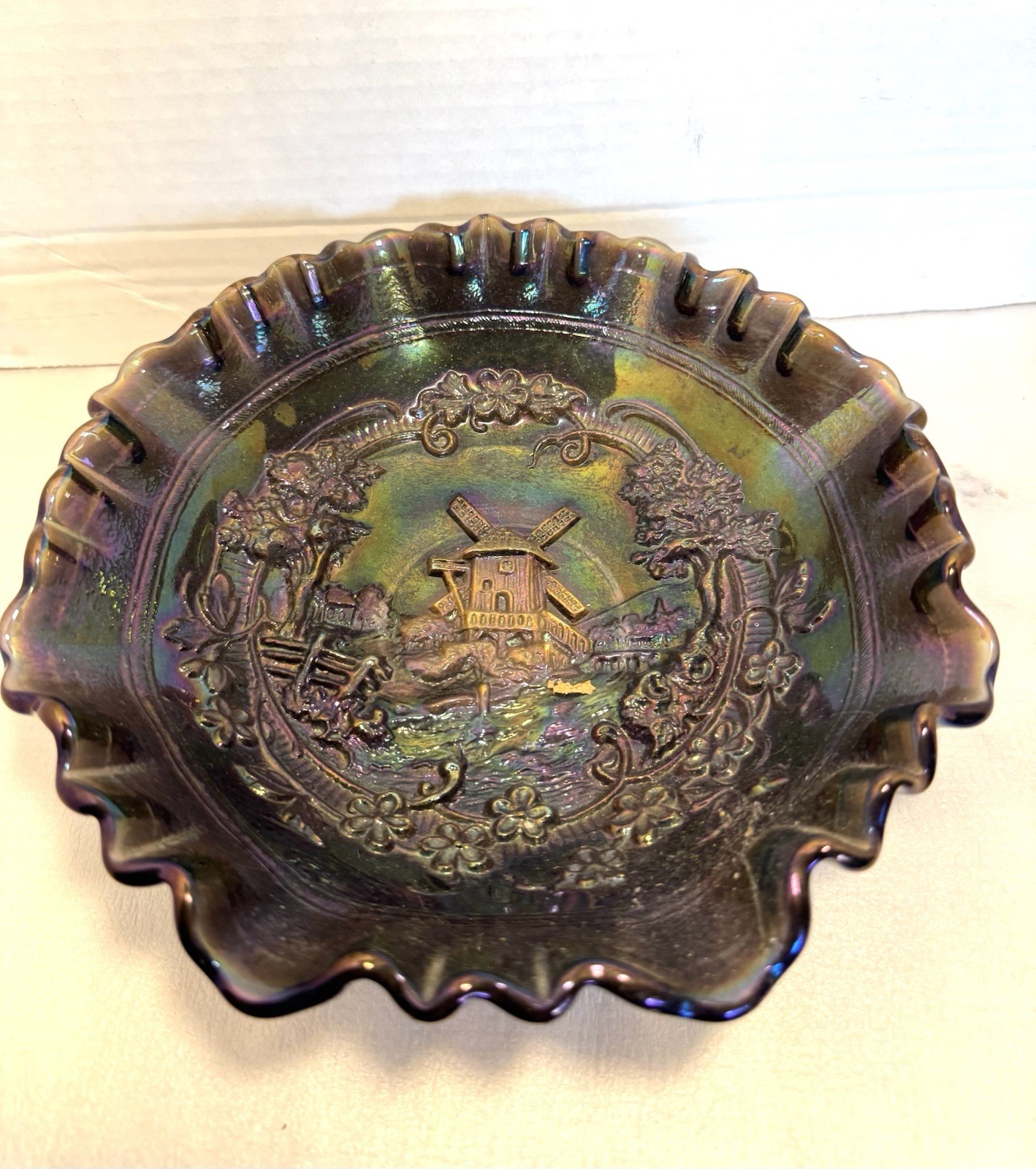 Imperial Glass Iridescent Smoke Amethyst Carnival Glass Windmill 8\