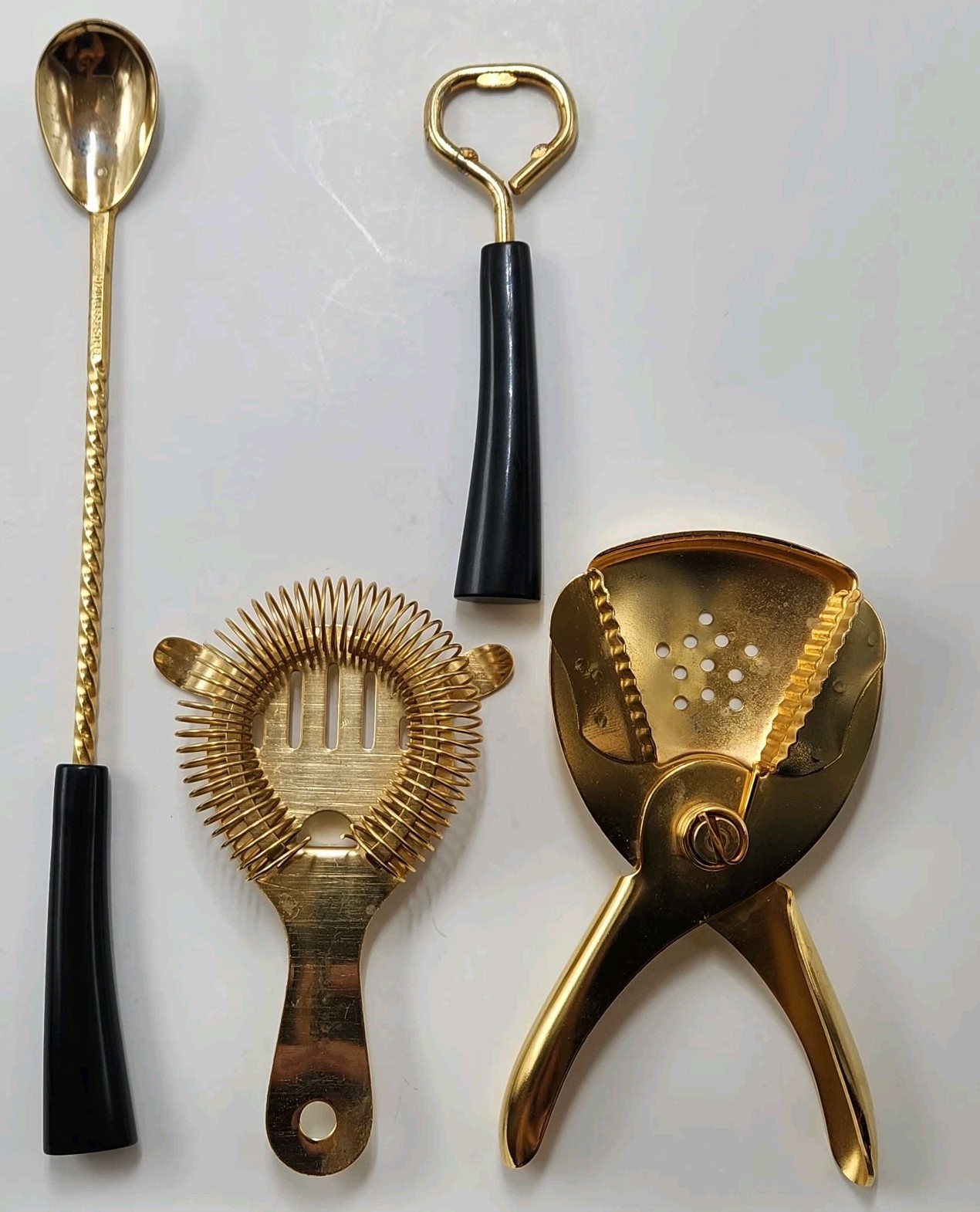 Vintage Barware Bar Tool Set Spoon Opener Juicer Martini Shaker Stainless Steel