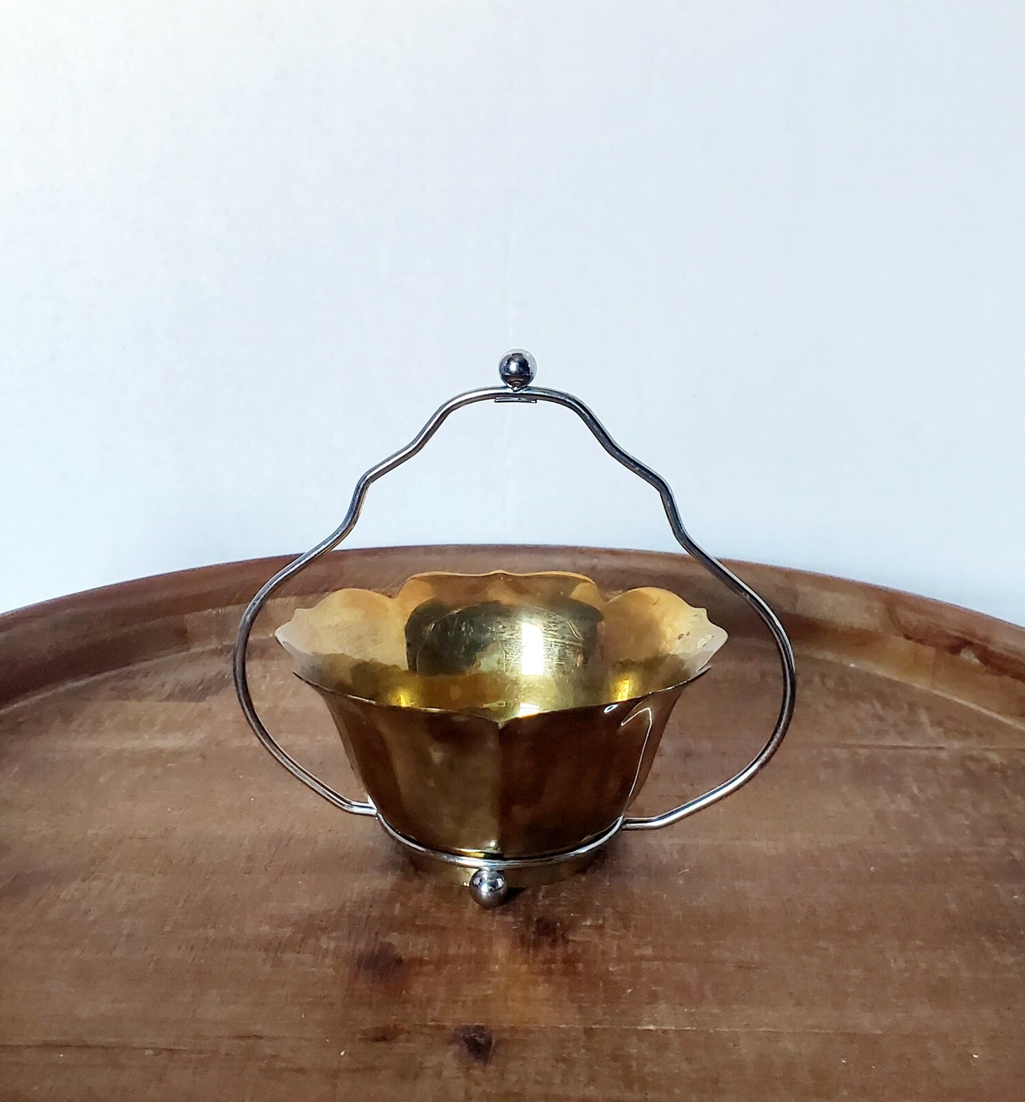 Vintage Handled Brass Bowl Server