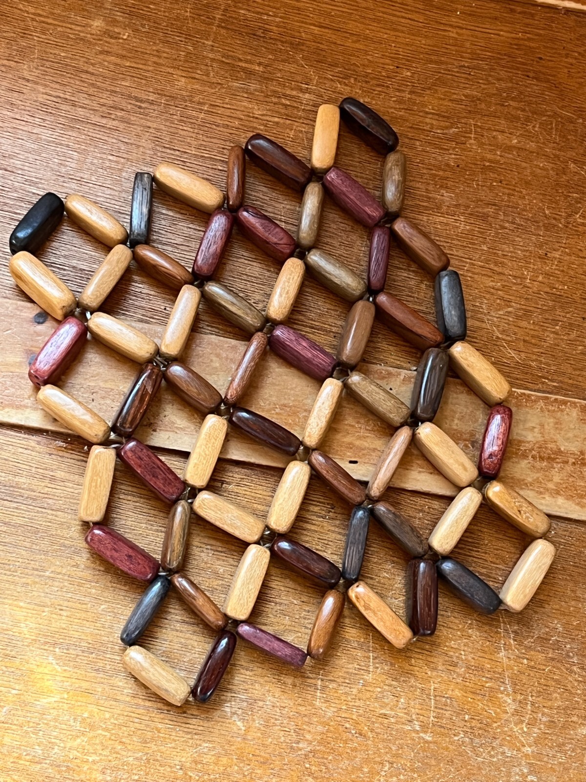 Handmade Dyed Wood Rounded Rectangle Criss Cross Hot Pad – 8 x 6.25 inches  –