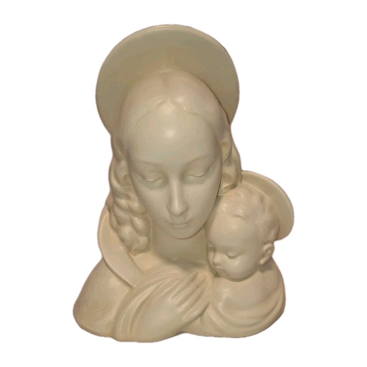Baby Jesus Madonna Statue Mary Italy Ceramic Bust Ivory Cream VTG For Otzen Read