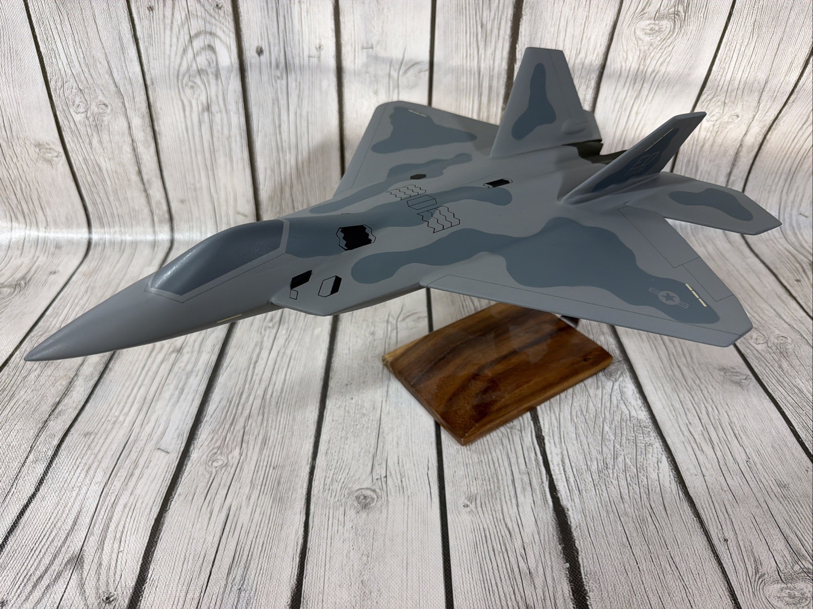 Hand Crafted Mahogany Wood F-22 Raptor 18” Desk Top Model NEW Damaged