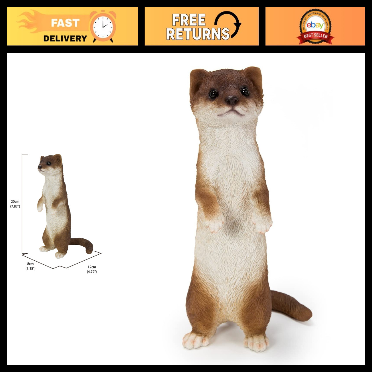 Standing Least Weasel Statue - Realistic Brown & White Animal Figurine Decor