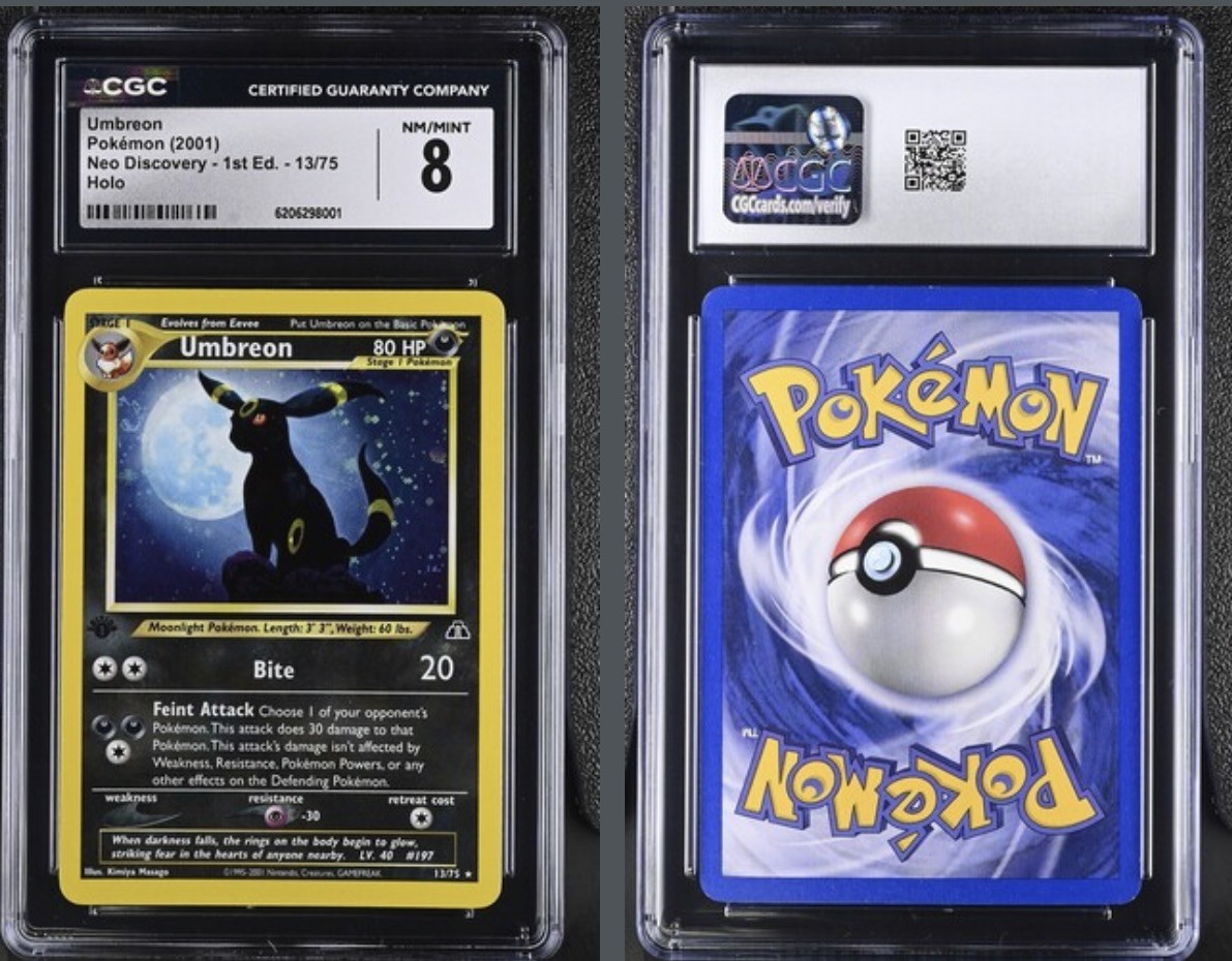 Pokémon 2001 Neo Discovery 1st Edition Holo Umbreon 13/75 CGC 8 💫 Moon Swirl
