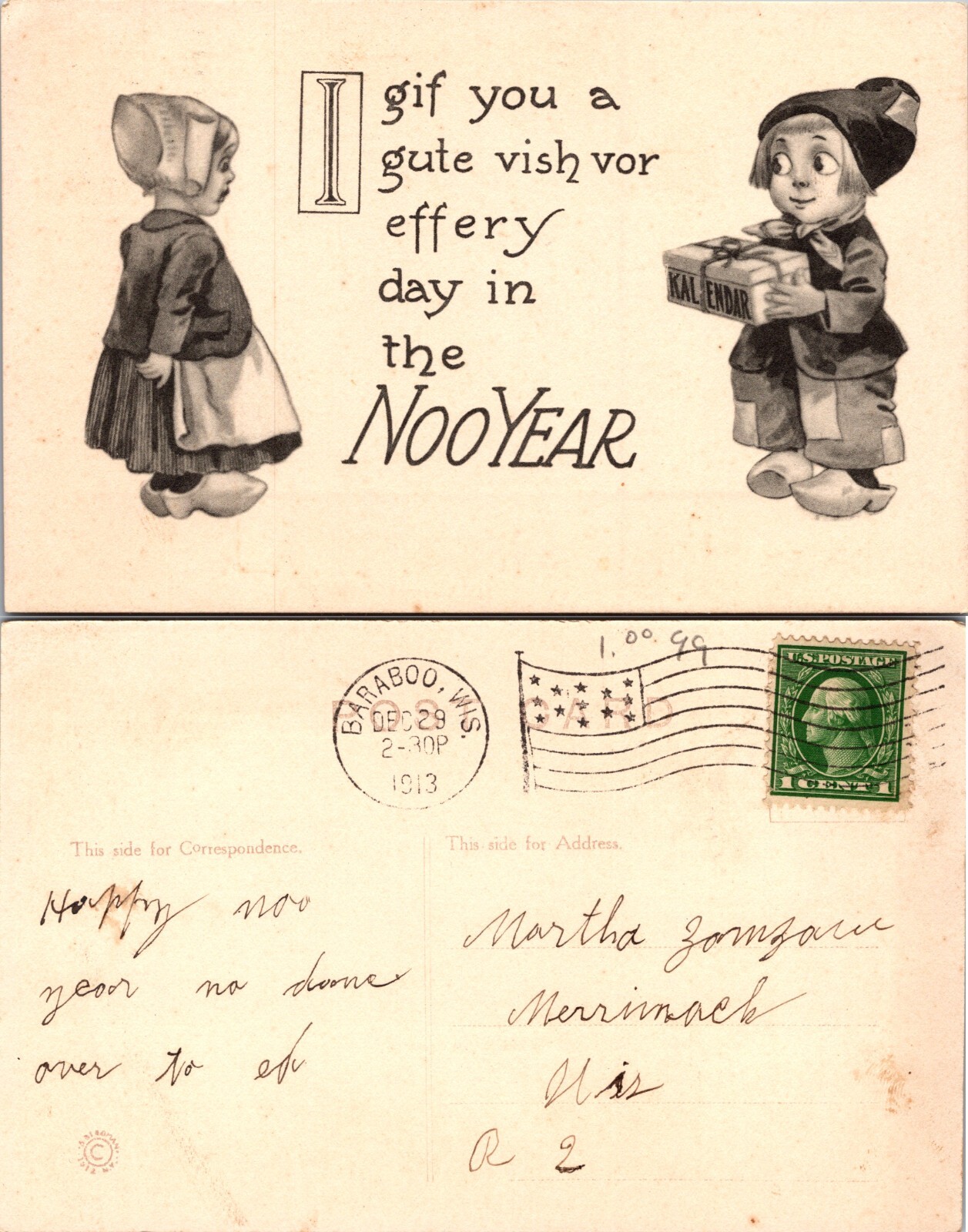 Dutch Children Noo Year Greeting Comic Kalendar Postcard