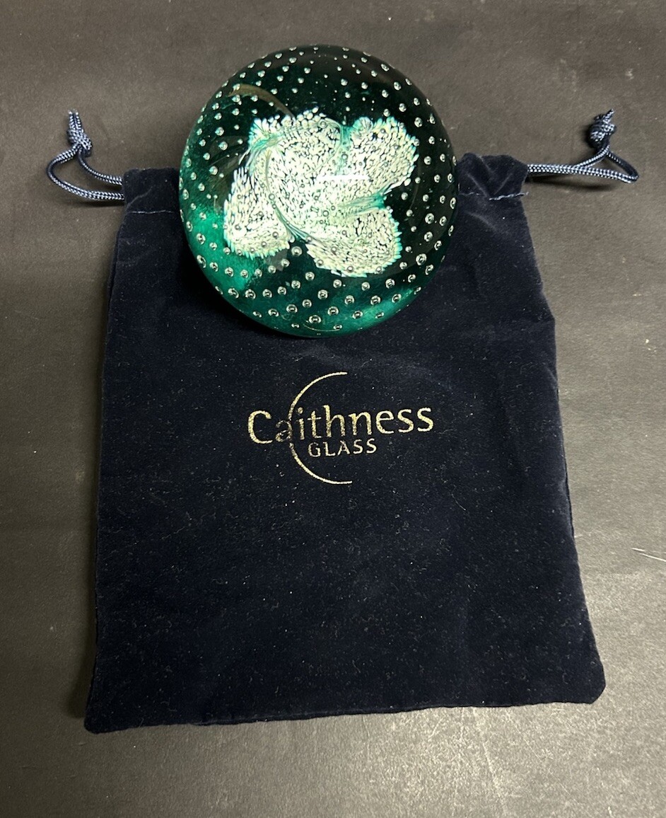 Caithness Scotland Cauldron Art Glass Paperweight Green