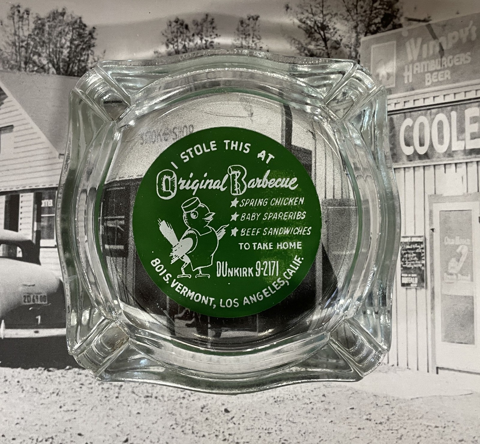 AD ASHTRAY Original BARBECUE BBQ cafe restaurant diner LOS ANGELES  Roadside CA