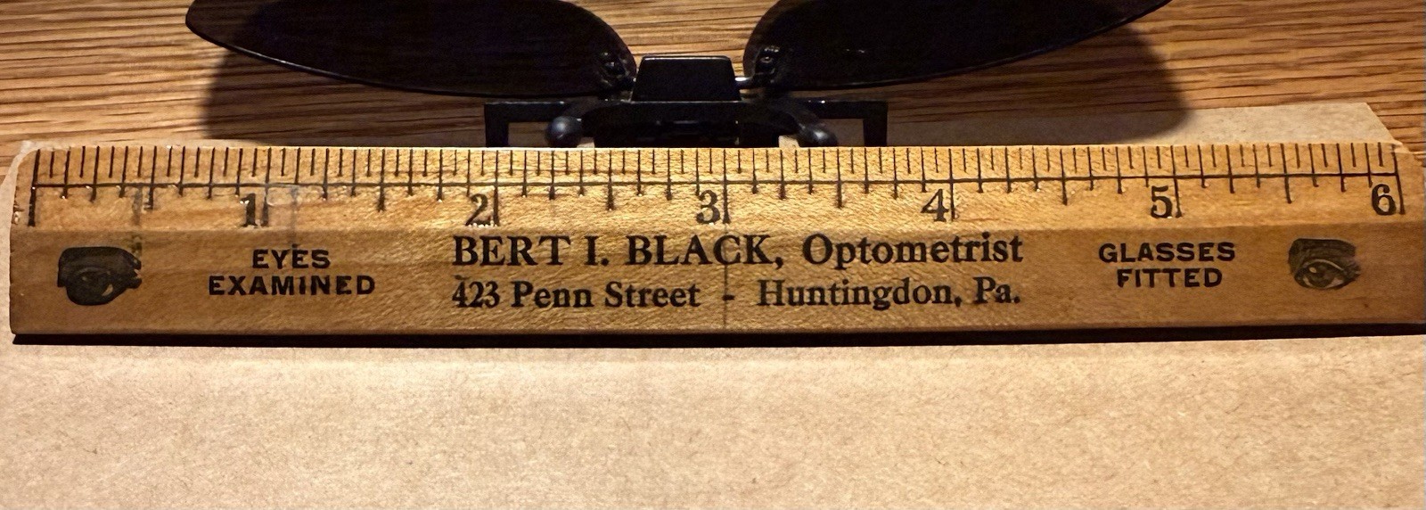 1930s Huntingdon Pa, Bert I. Black, Optometrist, Wellsworth Eyes, 6” Ruler
