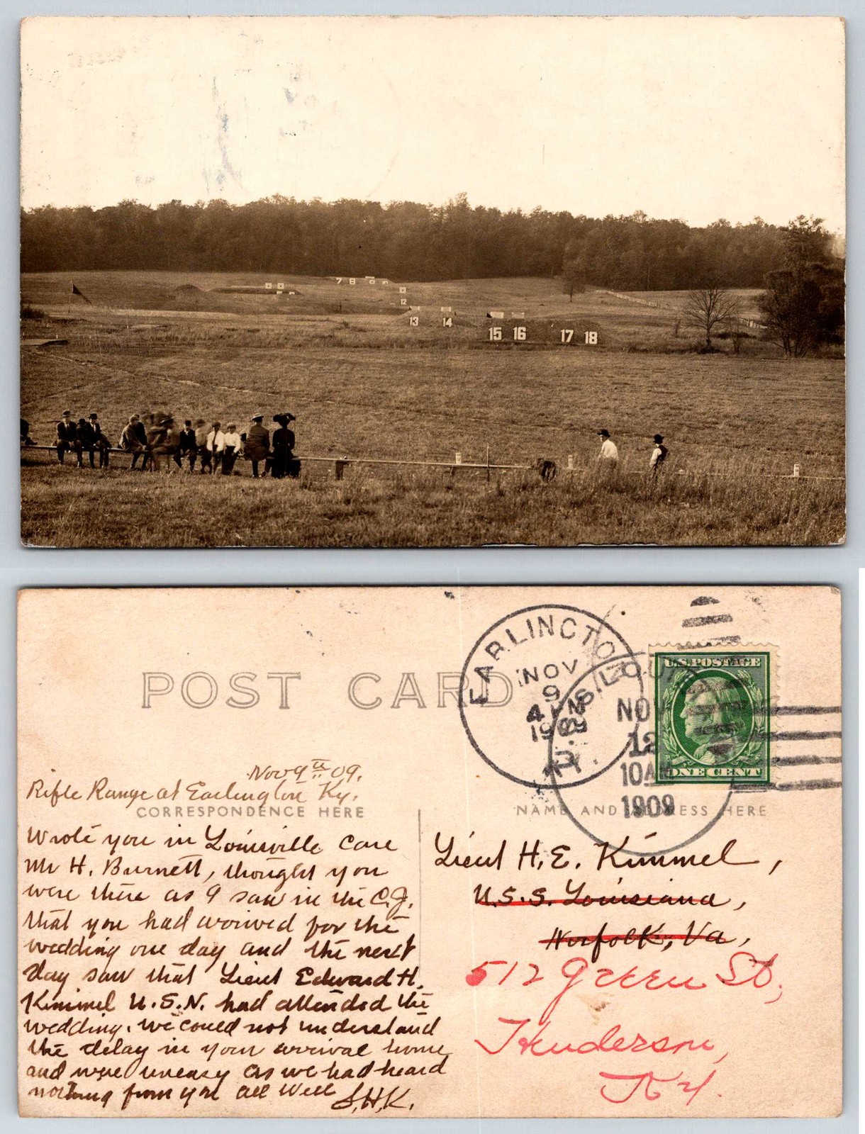 Earlington Kentucky Rifle Range USS Louisiana Postmark RPPC Postcard AT7