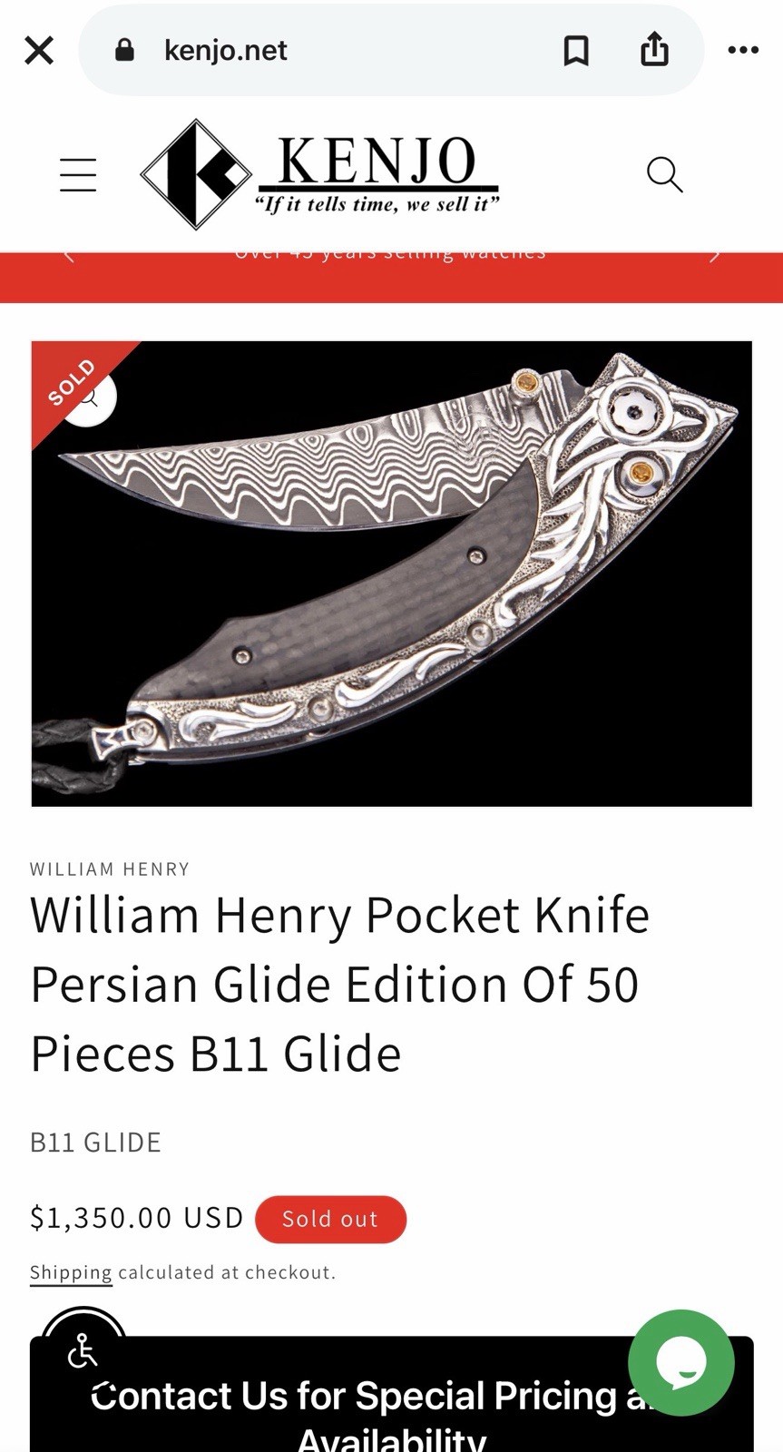 William Henry Pocket Knife Persian Glide Edition Of 50 Pieces B11 Glide