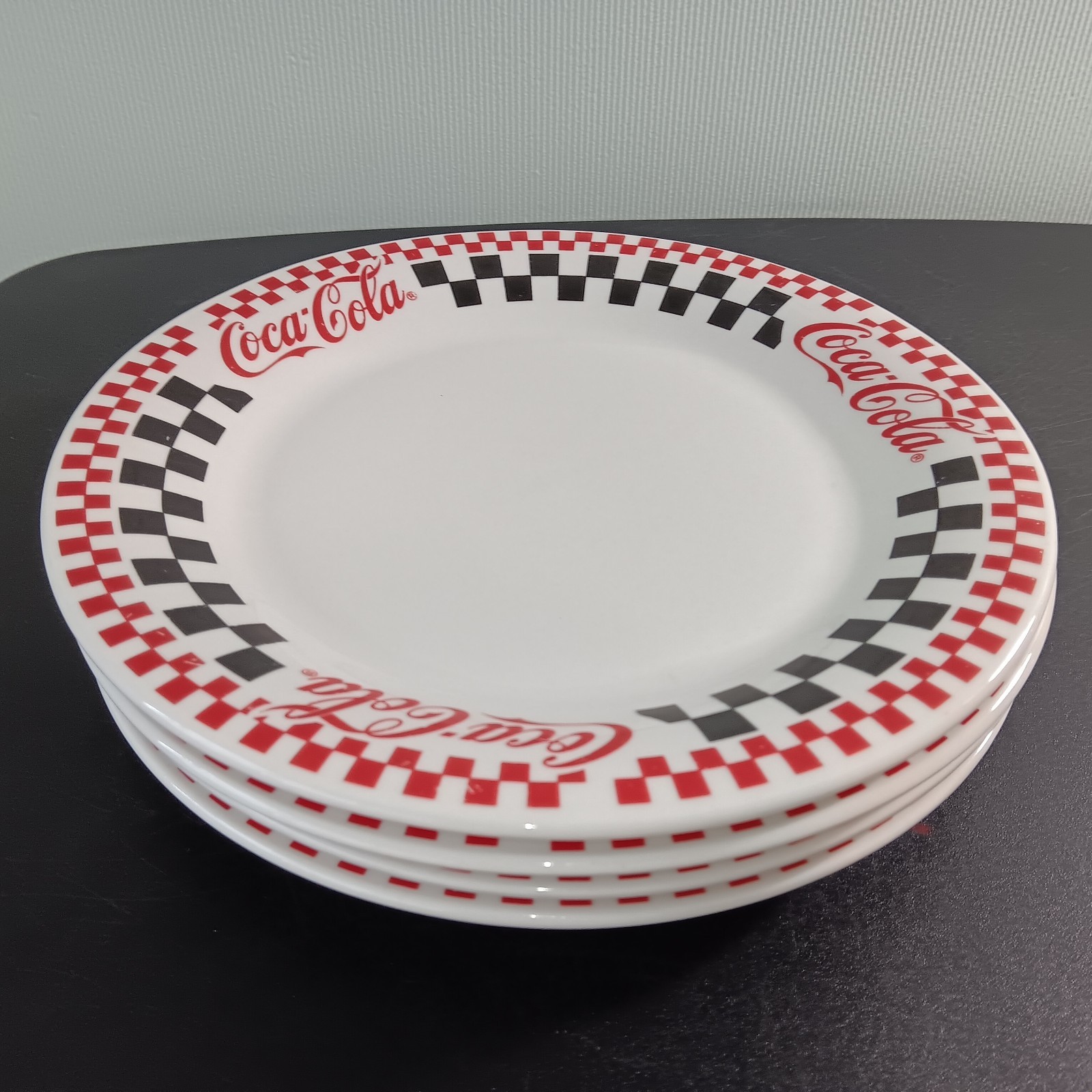 Set Of 4 Vtg. Retro  Coca-Cola Black/Red Checkered 10 1/2\