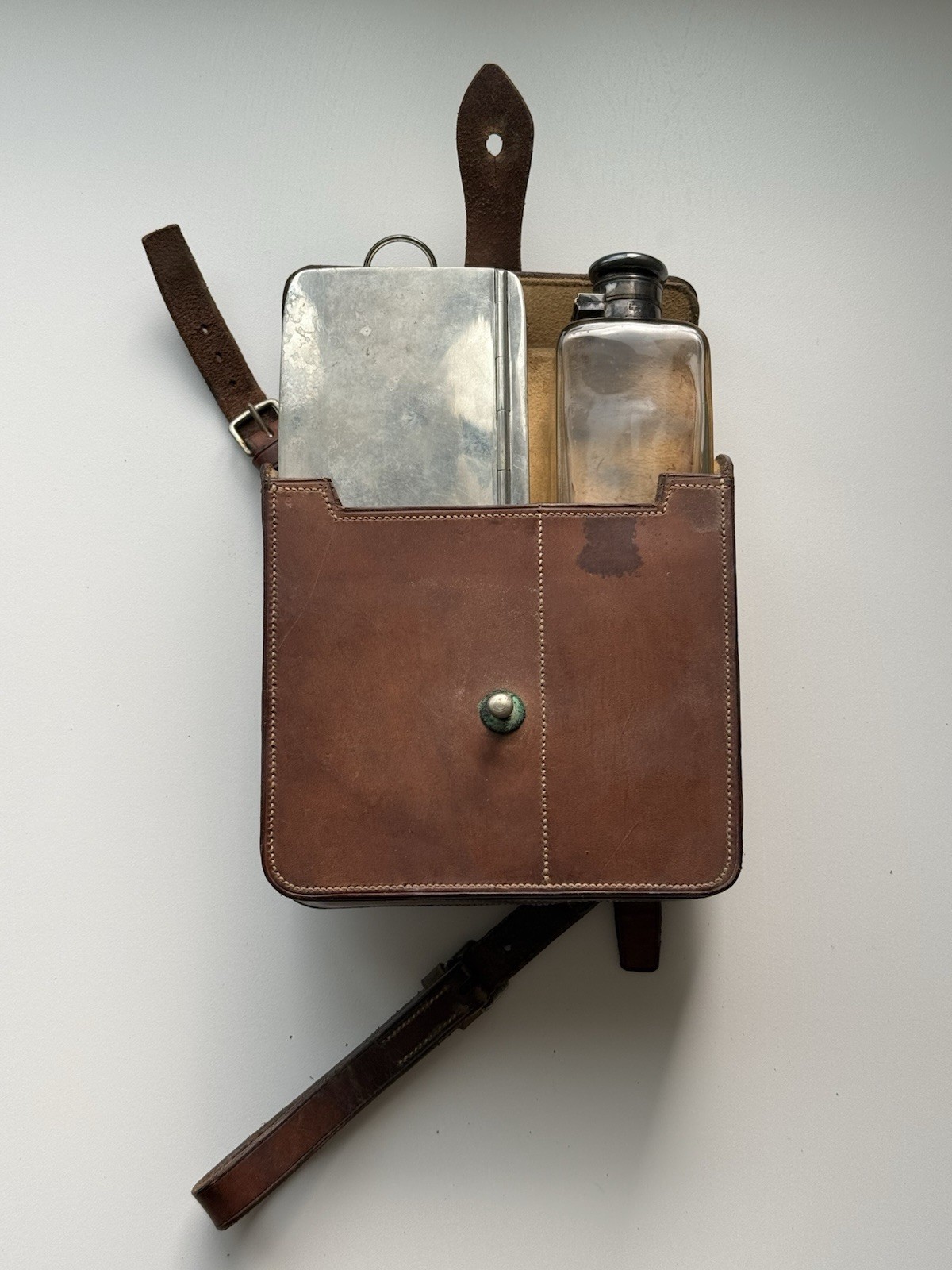 James Dixon & Sons Sheffield England Leather Hunting Flask & Lunch Box Set 915L