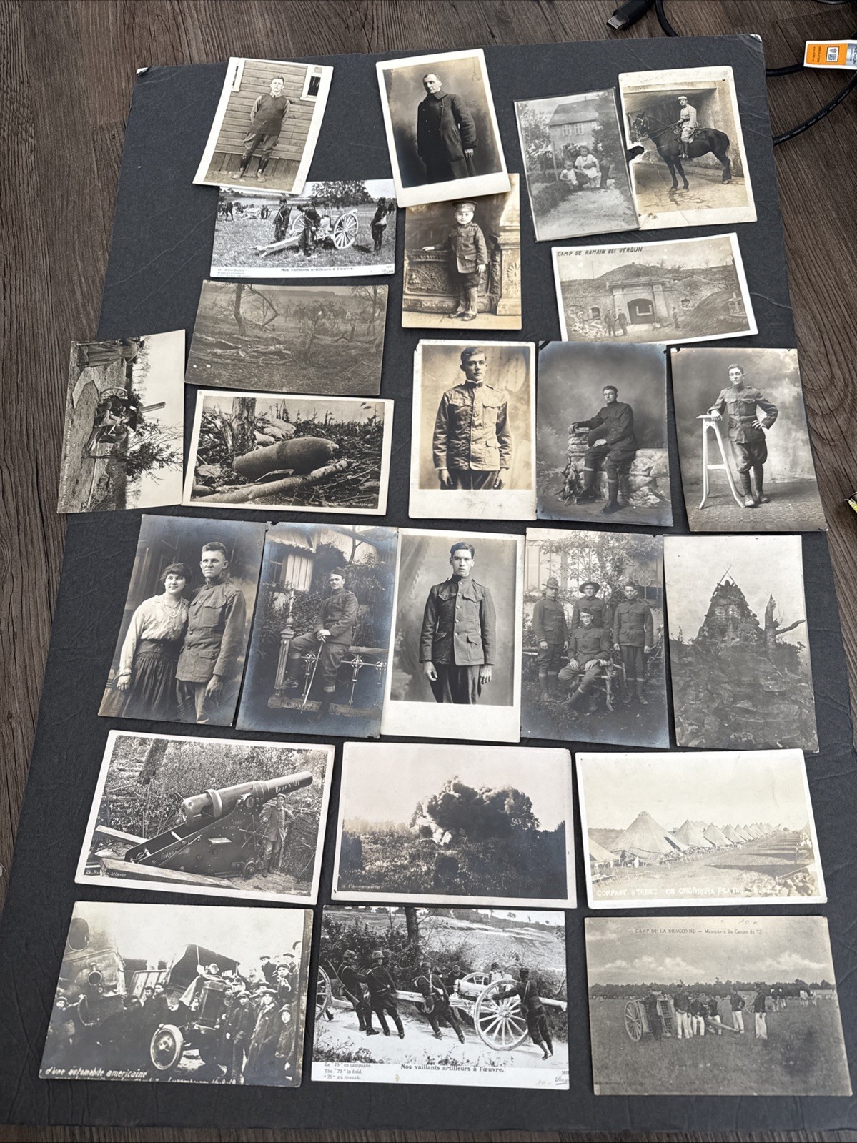 WWI Photo Lot, RPPCs, US Army France, Studio, Trucks Artillery, Military