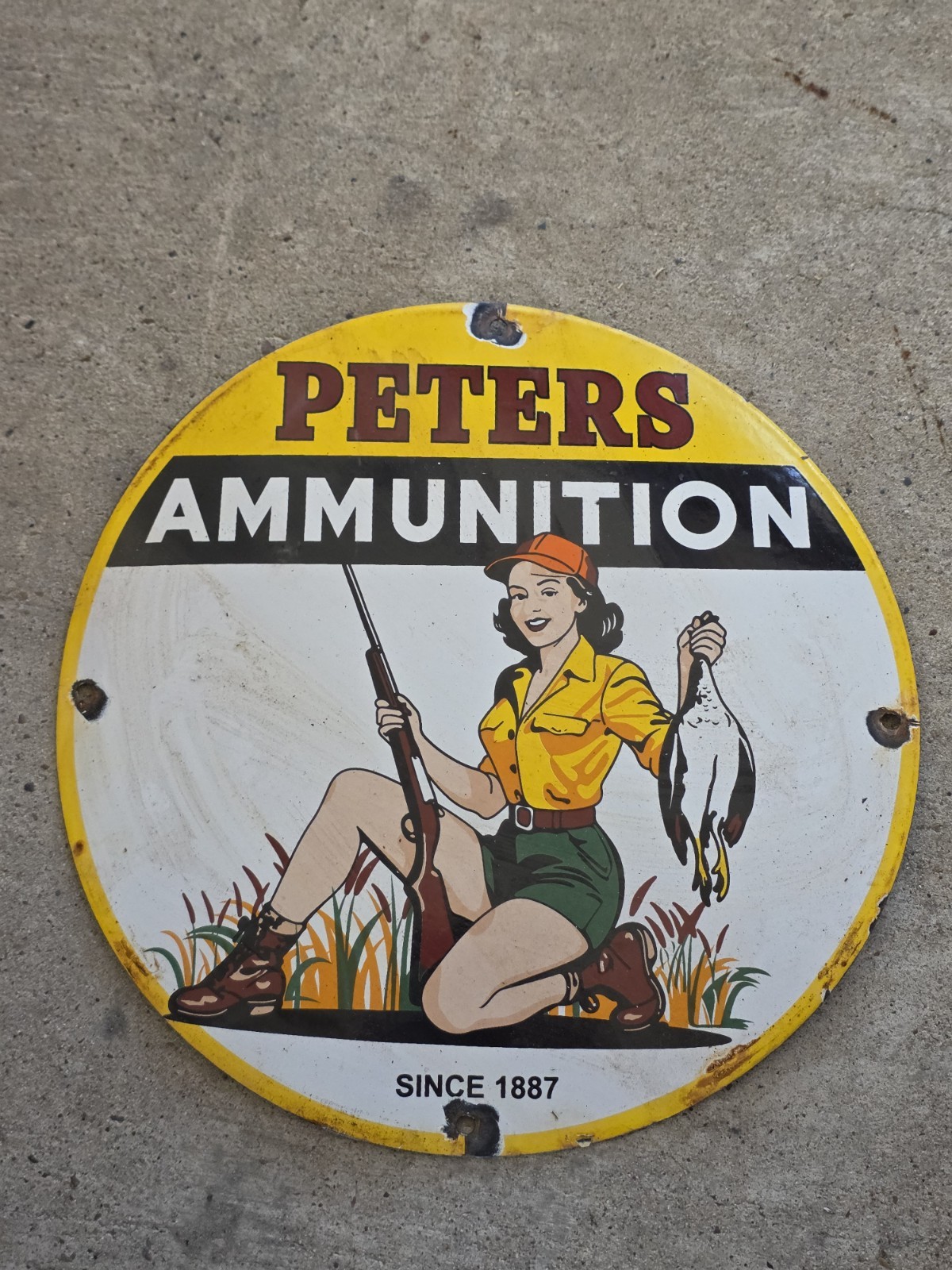 VINTAGE PETERS AMMUNITION SINCE 1887 PORCELAIN SIGN 12\ VINTAGE PETERS AMMUNITION SINCE 1887 PORCELAIN SIGN 12\