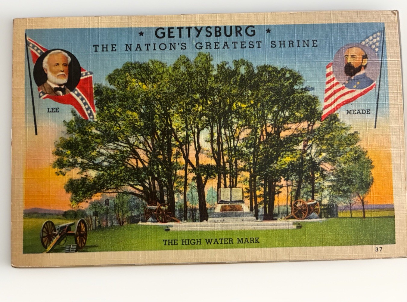 1941 Civil War Gettysburg Postcard High Water Mark Linen Gen Lee Meade History