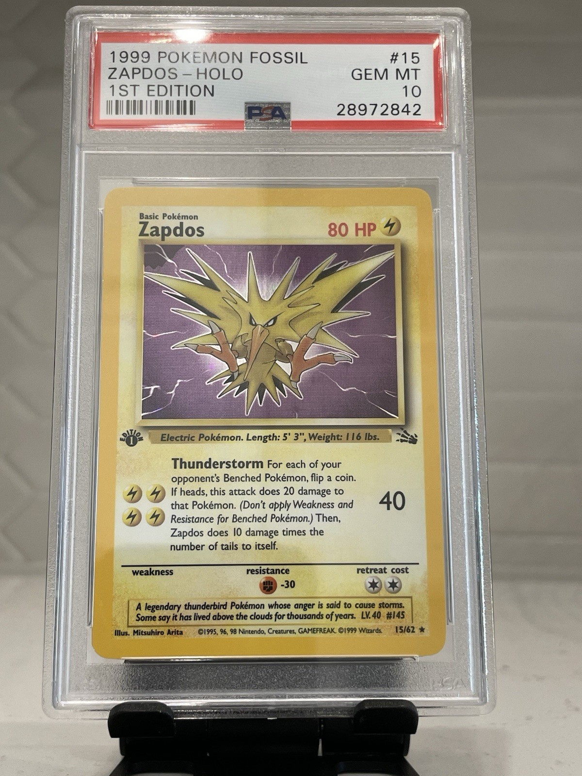 1999 Pokemon Fossil 1st Edition Holo Zapdos #15 PSA 10 GEM MINT