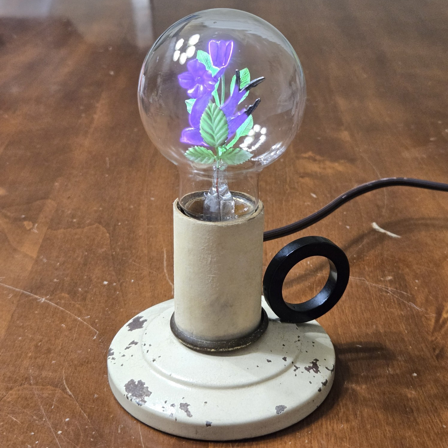 Vtg Aerolux Figural Neon Bulb Swallow Bird Flower Original Green Purple w/Base