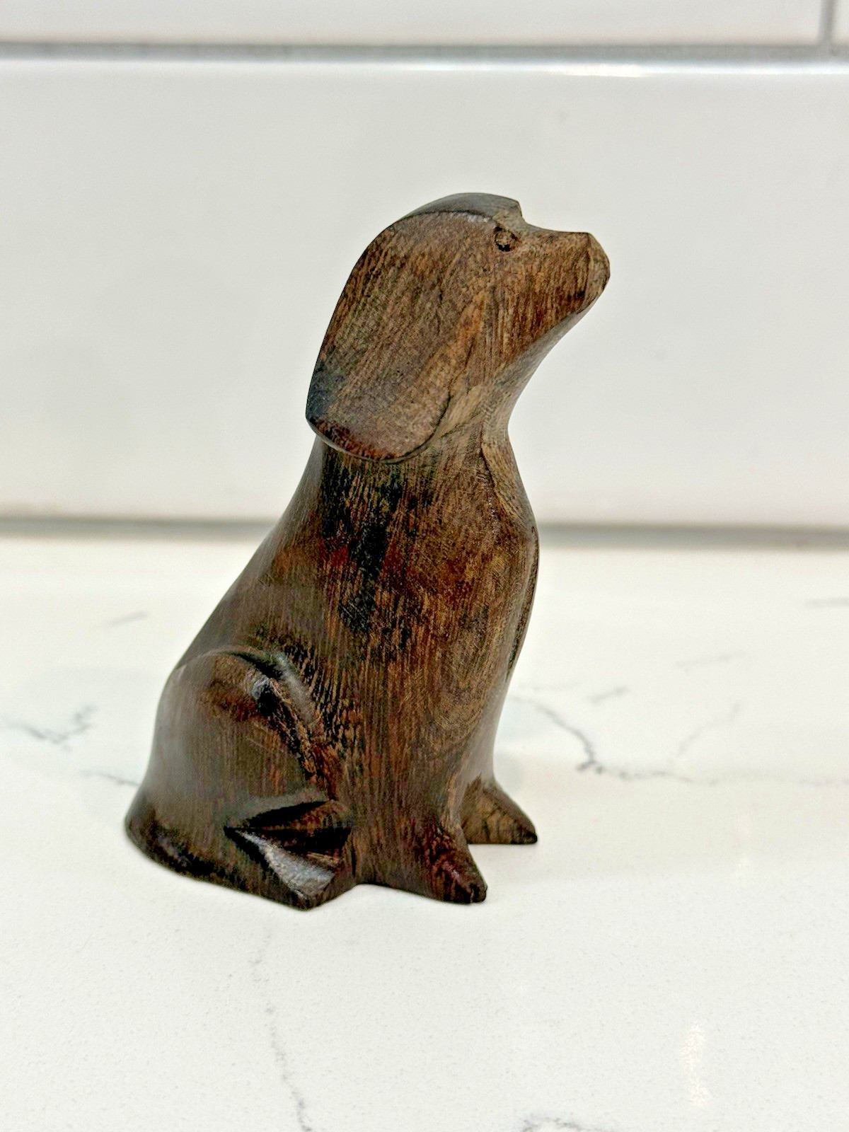 Vintage Hand Carved Dog Folk Art Sitting Wood Sculpture Figurine 3” SO CUTE