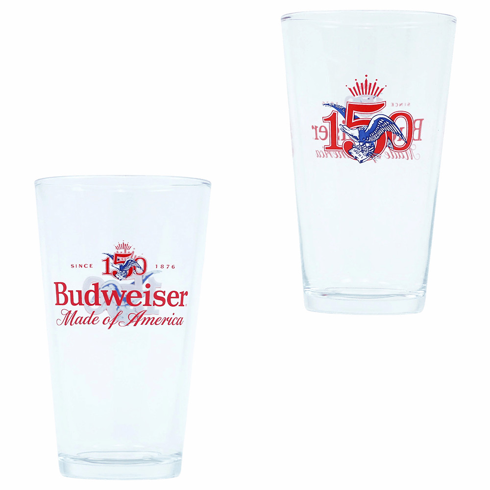 Budweiser 150th Anniversary America 16 Oz Pint Beer Glasses Set Of Two (2) New