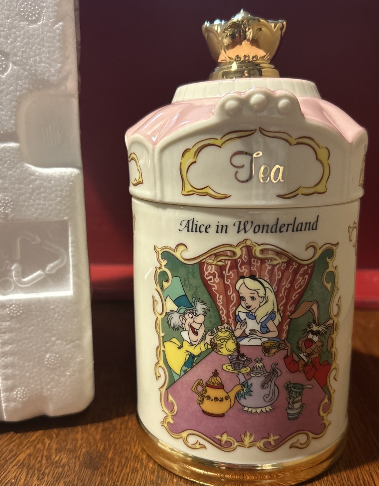 NEW RARE VINTAGE 1997 Lenox Tea Canister Alice & Wonderland Gold Trim