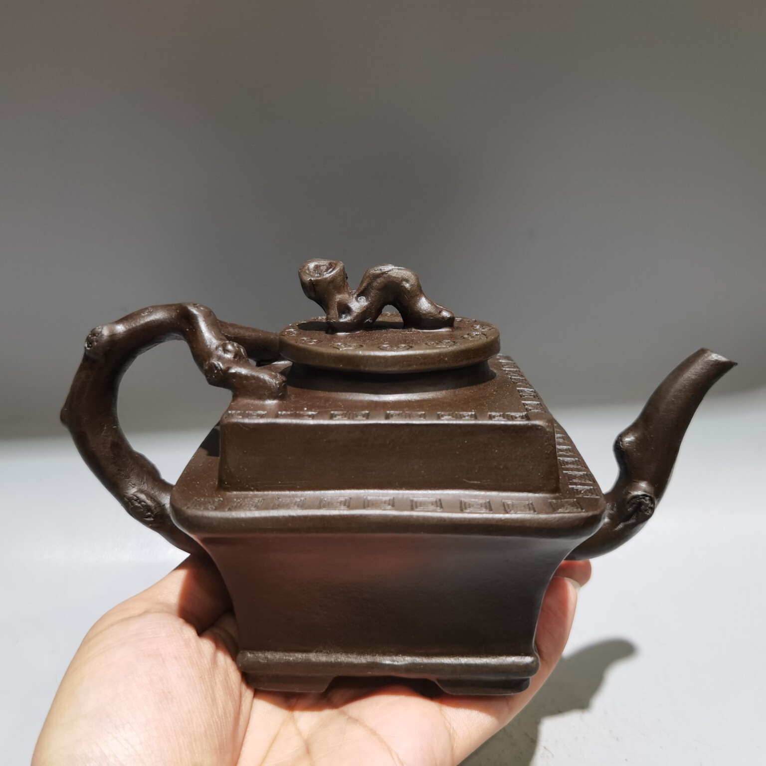7.5in Chinese Yixing Zisha Old Purple Natural Clay Handmade Ruyi Teapot Limited