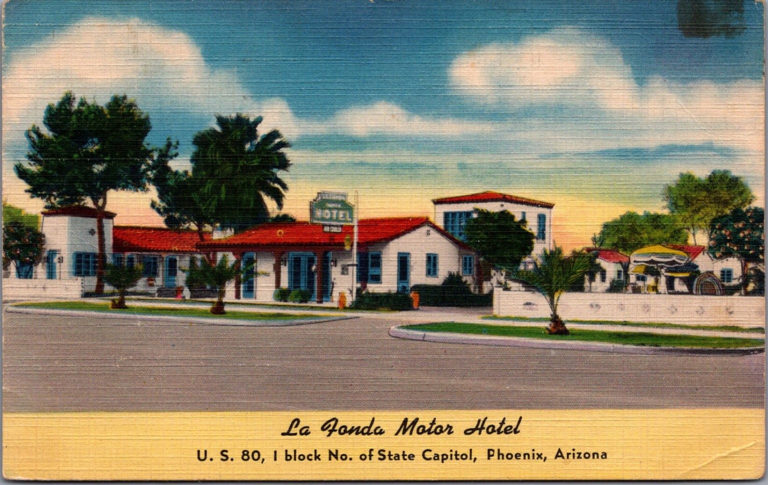Vintage La Fonda Motor Hotel Phoenix Arizona Linen Postcard 1951 US 80 Vintage La Fonda Motor Hotel Phoenix Arizona Linen Postcard 1951 US 80