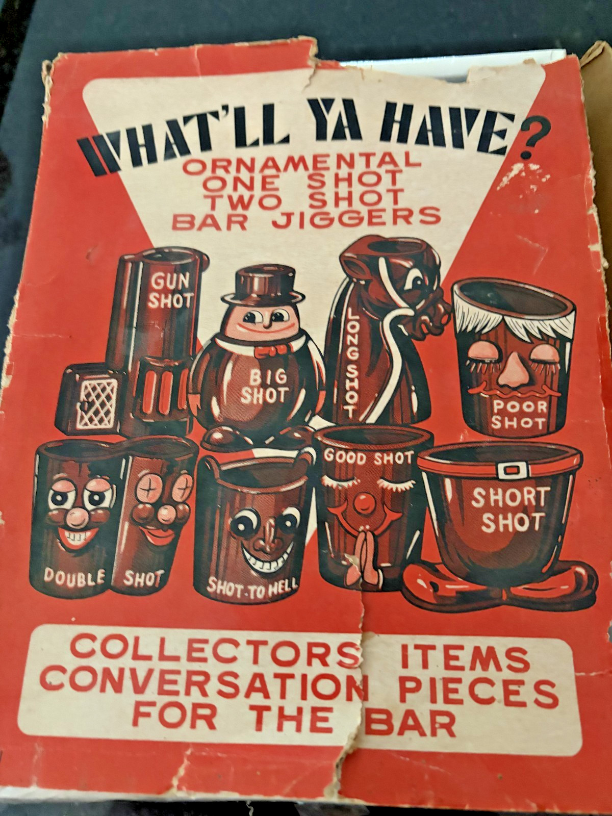 Vintage What\'ll Ya Have 8 Pc Bar Jiggers Shot Glasses Japan NOS Original Box