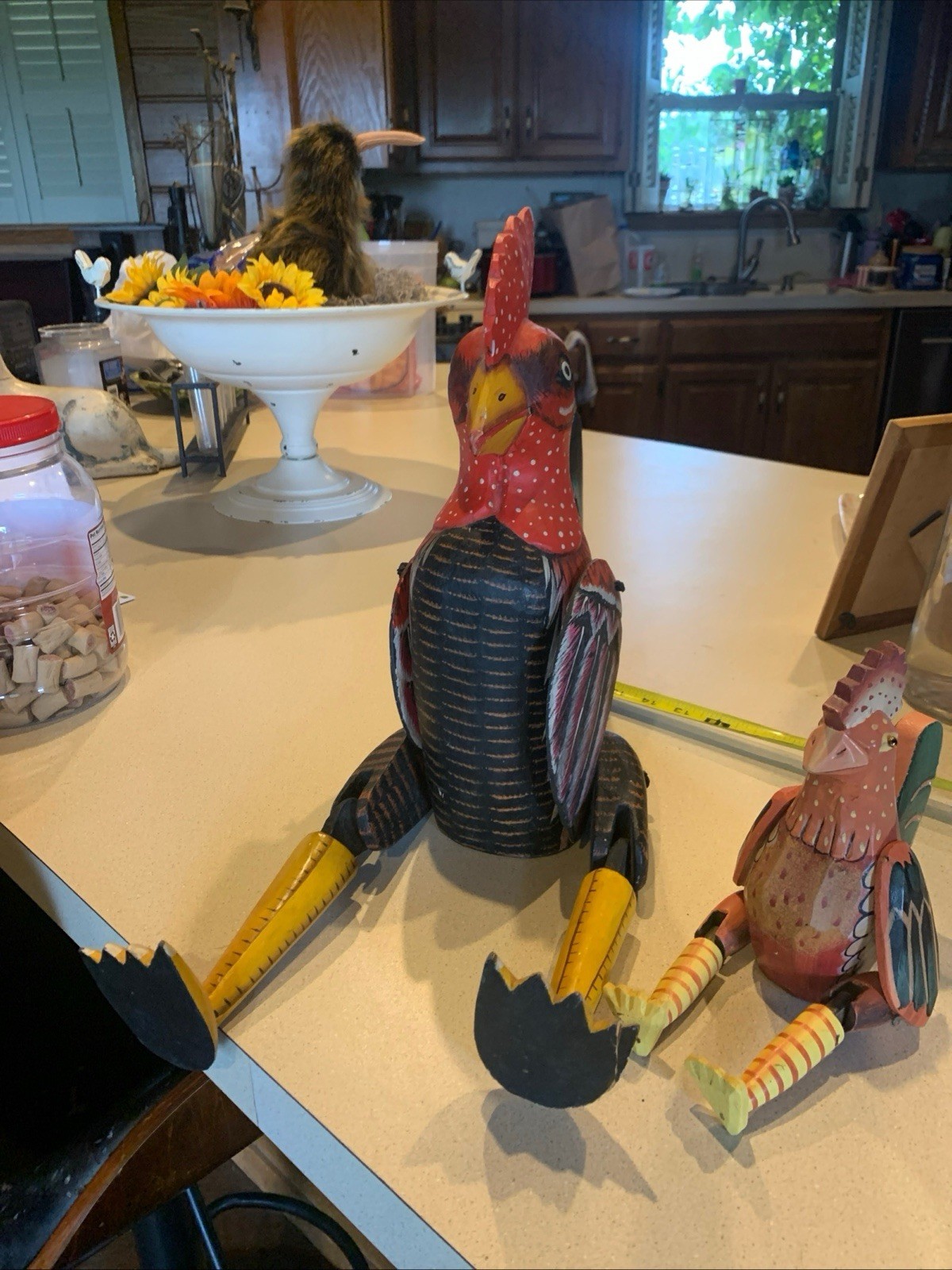Hinged Wooden Roosters Hand Painted Folk Art
