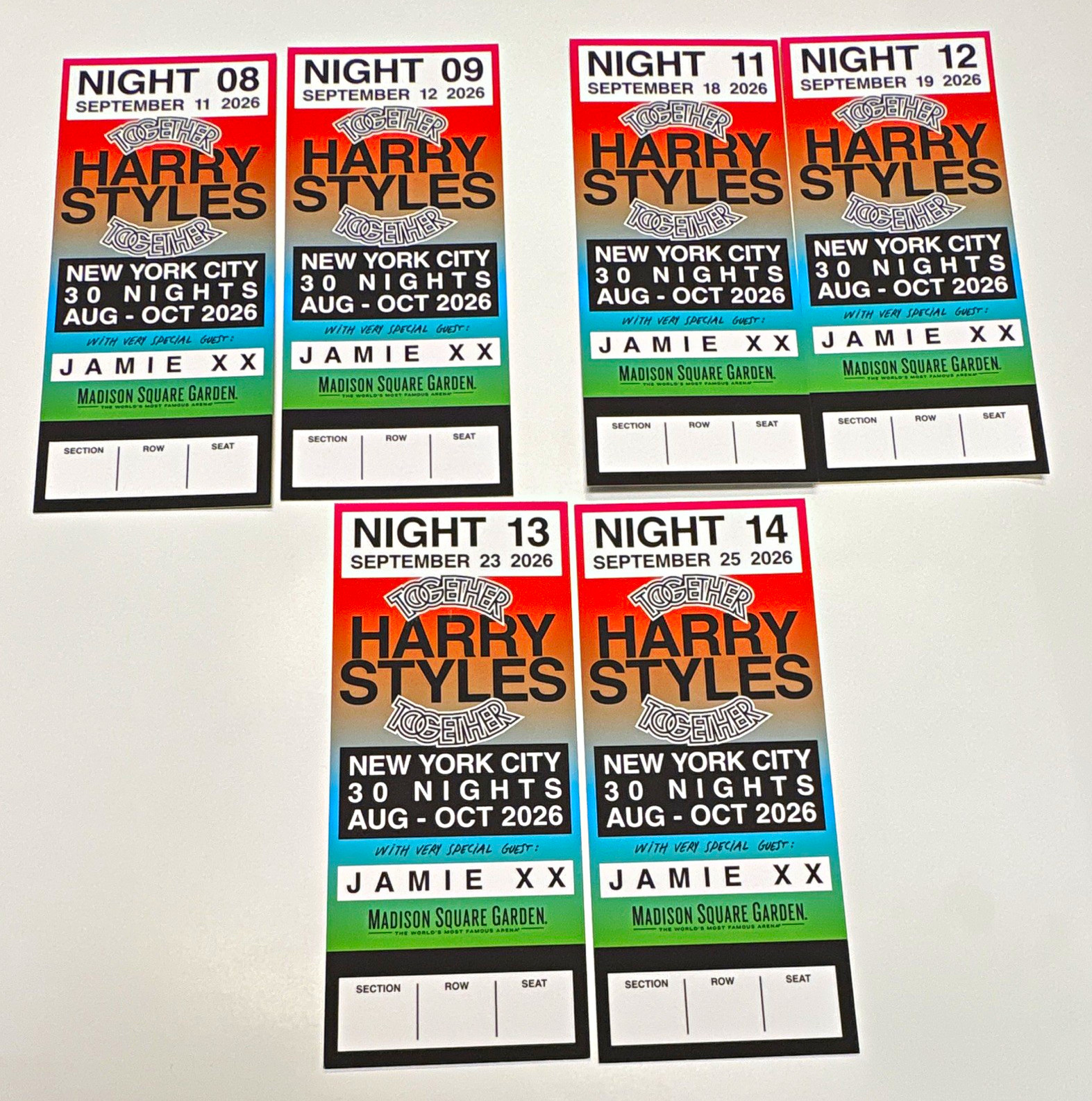 Harry Styles NYC  MSG Exclusive commemorative ticket night 8,9,11,12,13 &14