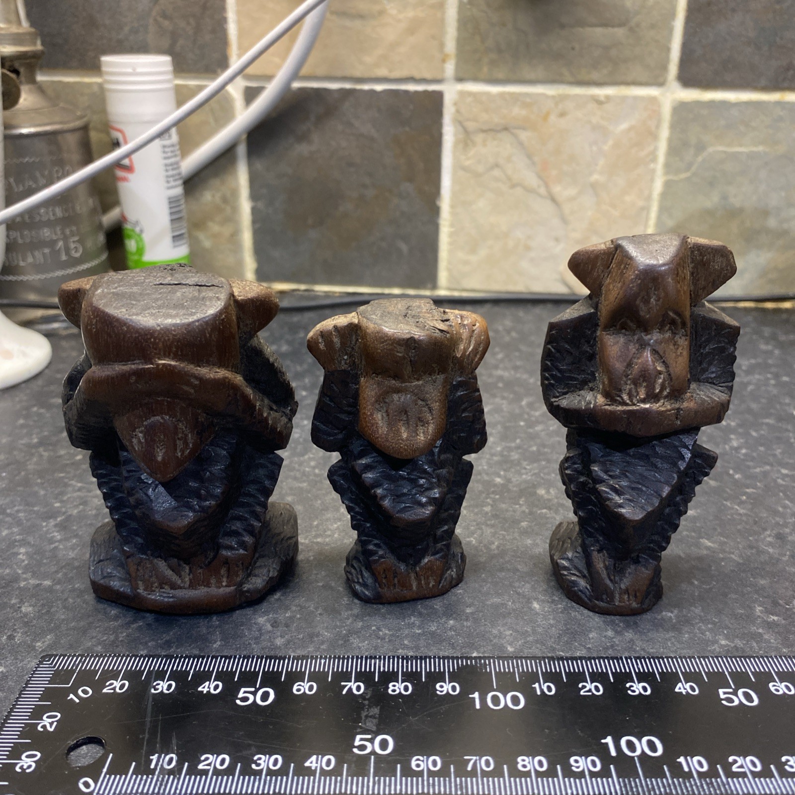 Trio Hand Carved Vintage African Monkeys Hear Speak See No Evil Wooden Figurine Trio Hand Carved Vintage African Monkeys Hear Speak See No Evil Wooden Figurine