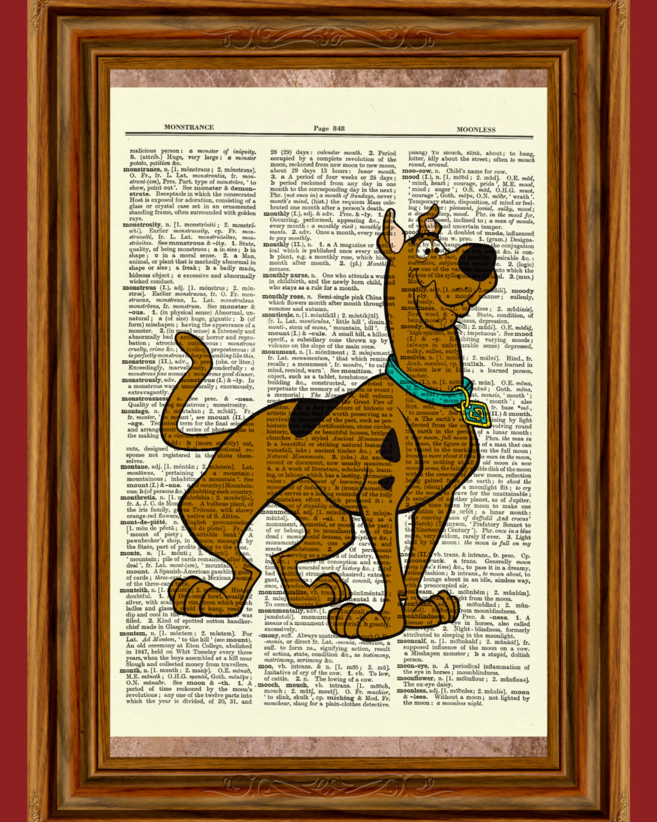 Scooby Doo Vintage Dictionary Art Print Poster Picture Cartoon Dog Wall Hanging